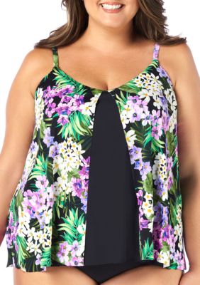 shapesolver plus size graphic v neck swim tankin