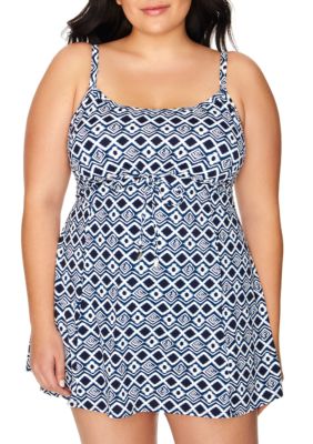 shapesolver plus size graphic v neck swim tankin