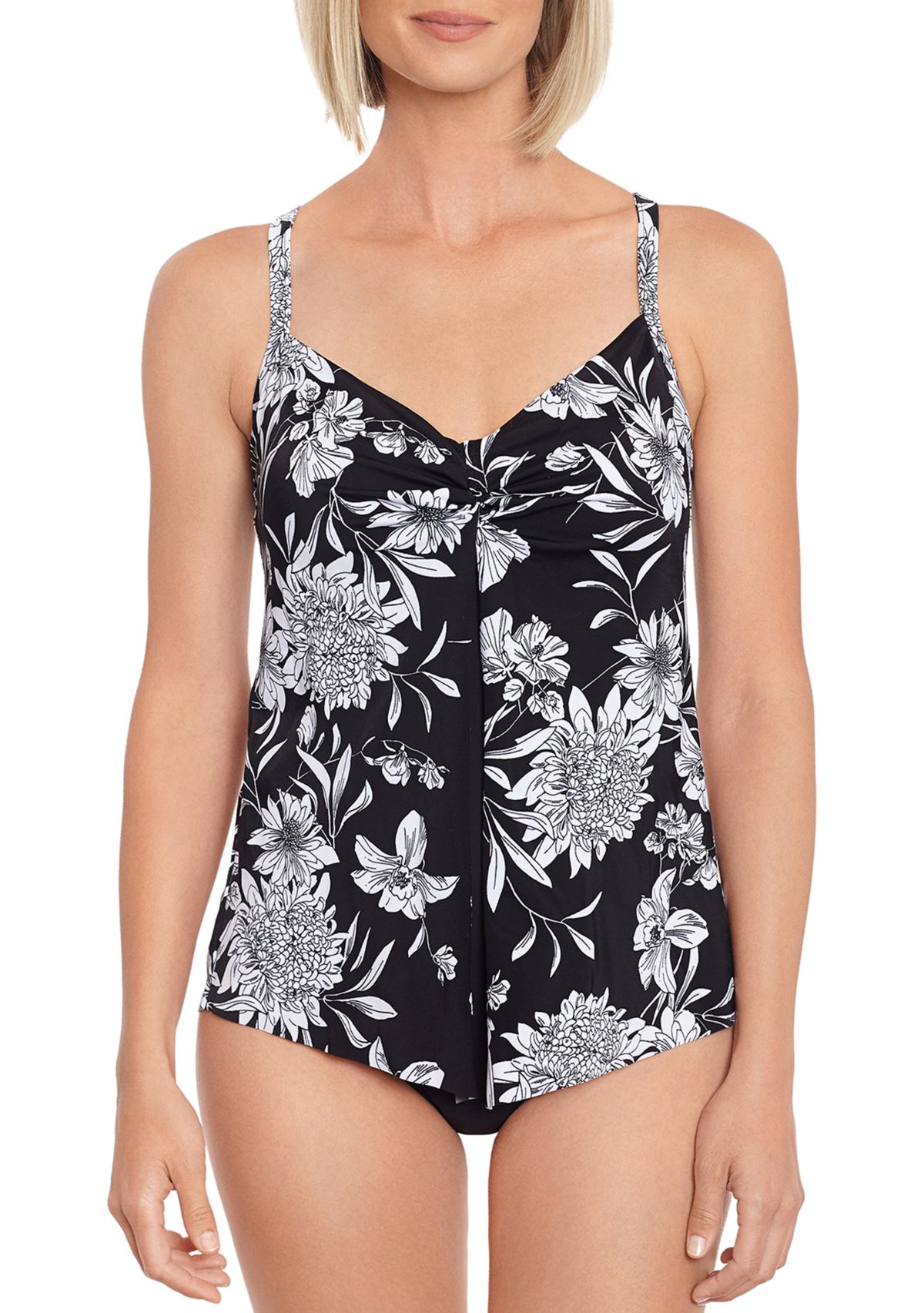 Cottage Garden Knot Flyaway Swim Fauxkini Top 