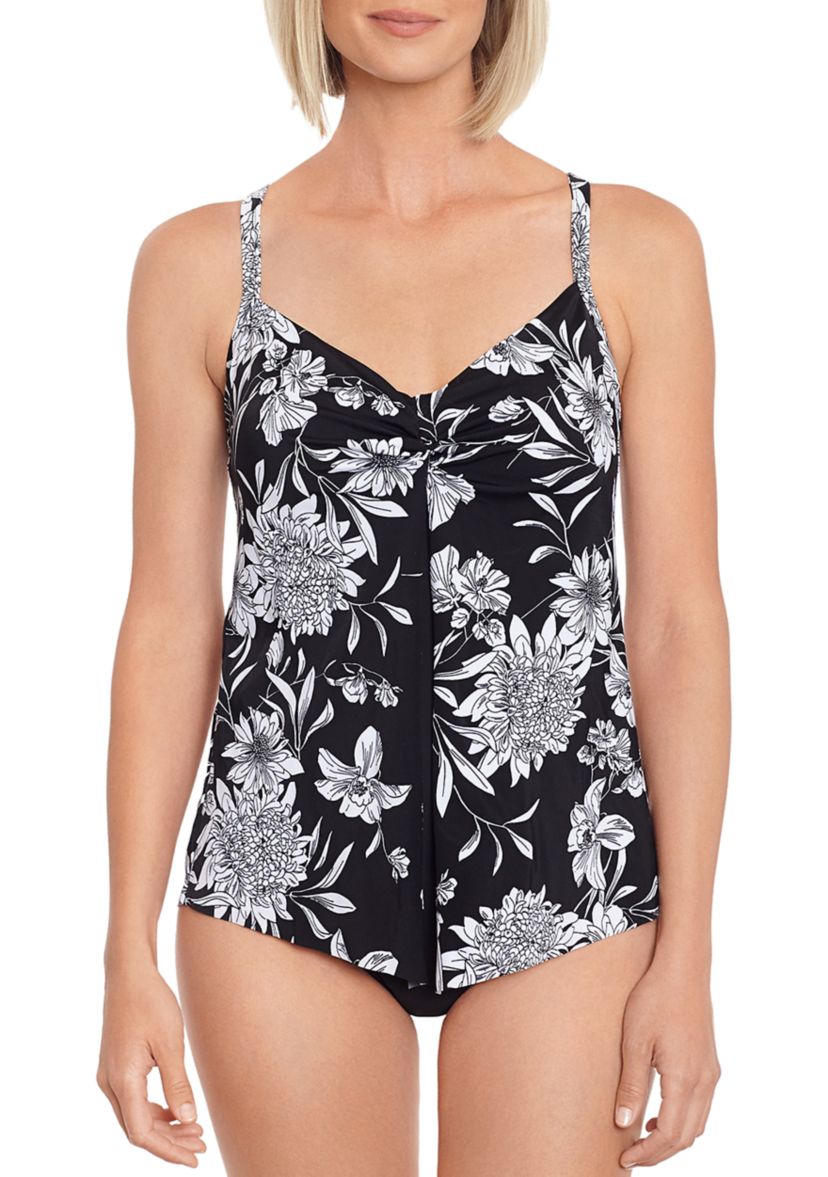 Cottage Garden Knot Flyaway Swim Fauxkini Top 