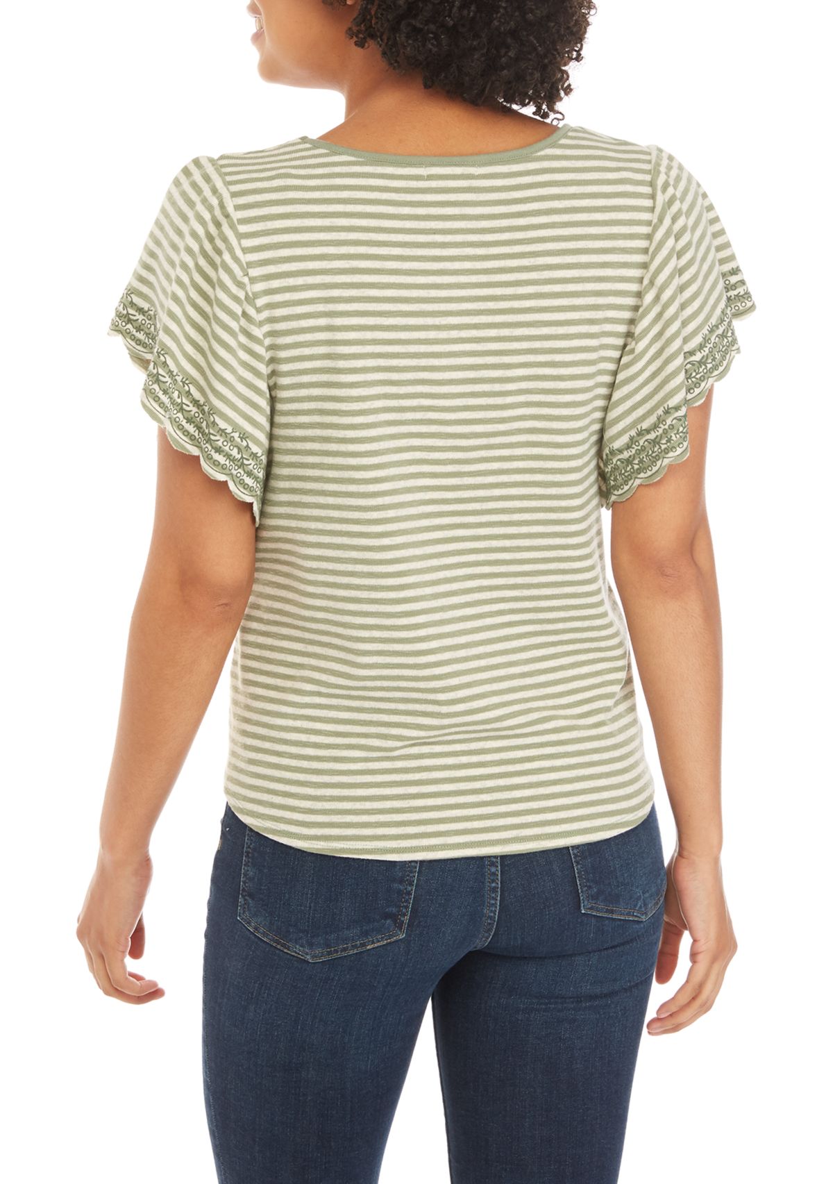 Stripe Tie Front Flutter Sleeve