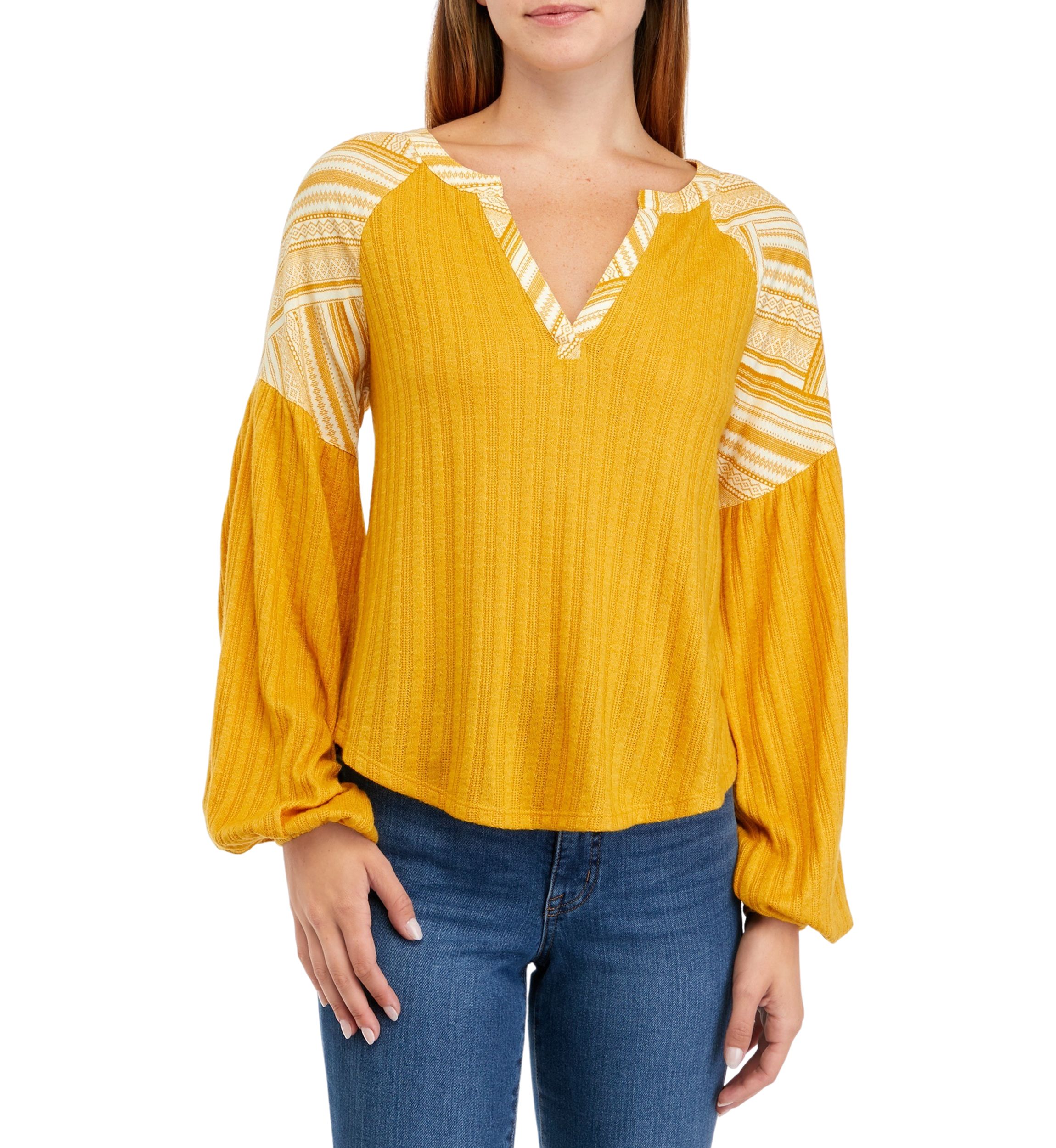 Waffle Knit Split Neck Top