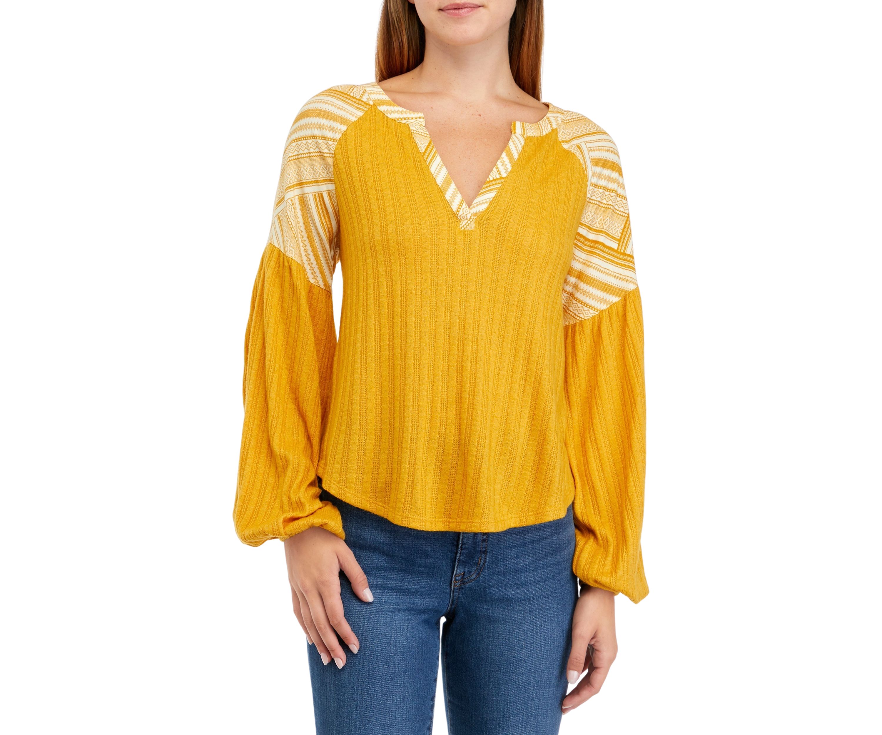Waffle Knit Split Neck Top
