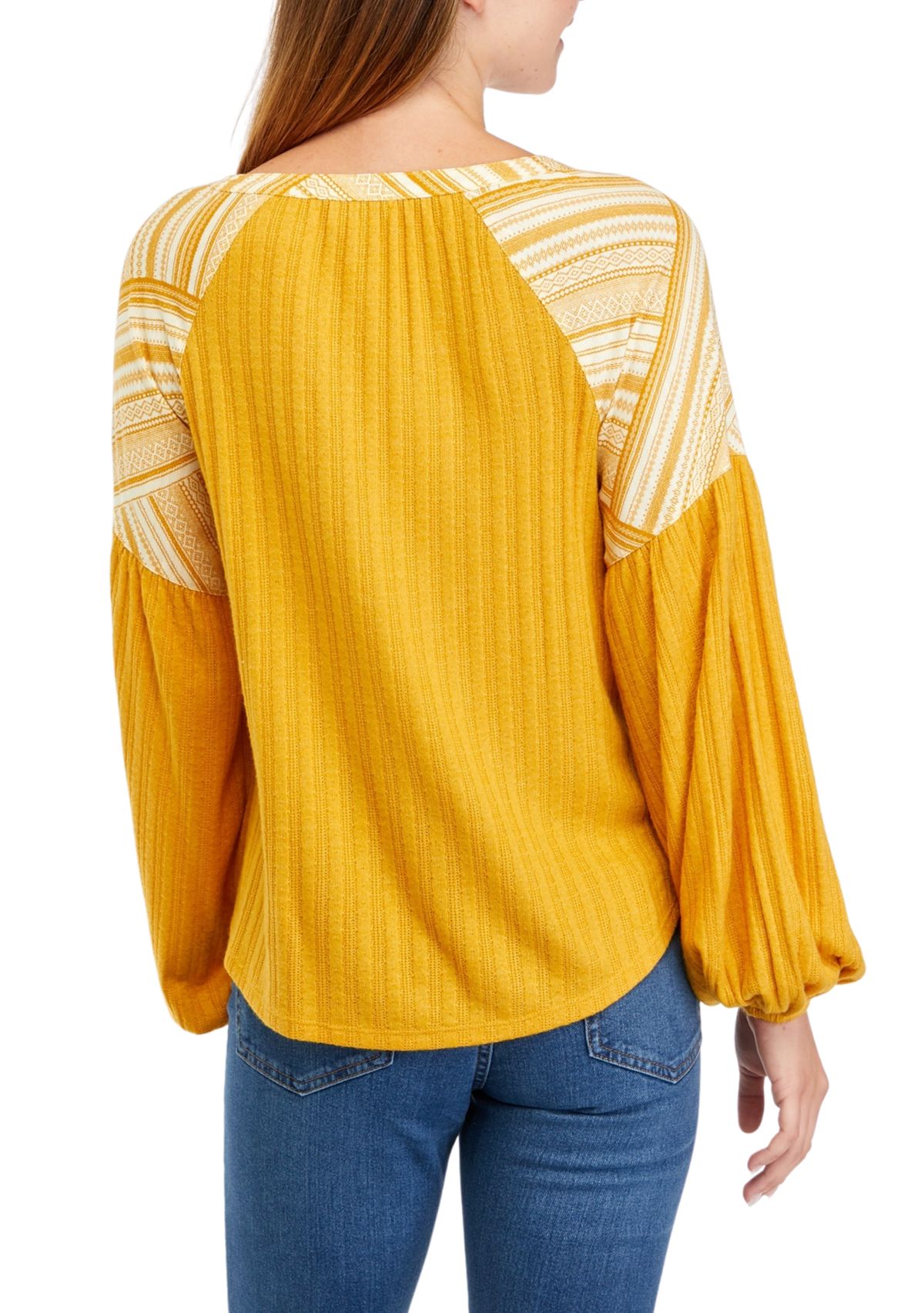 Waffle Knit Split Neck Top