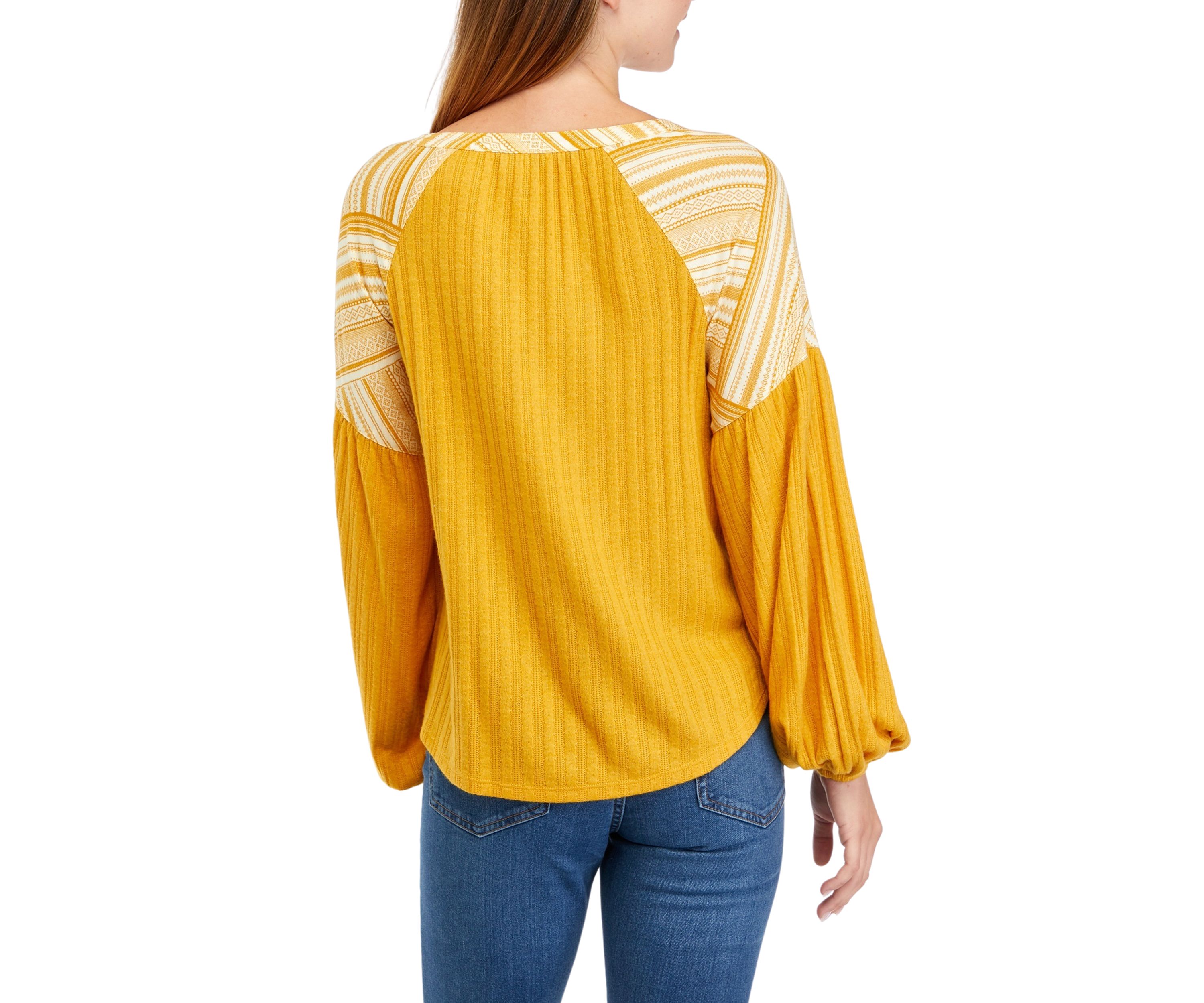 Waffle Knit Split Neck Top