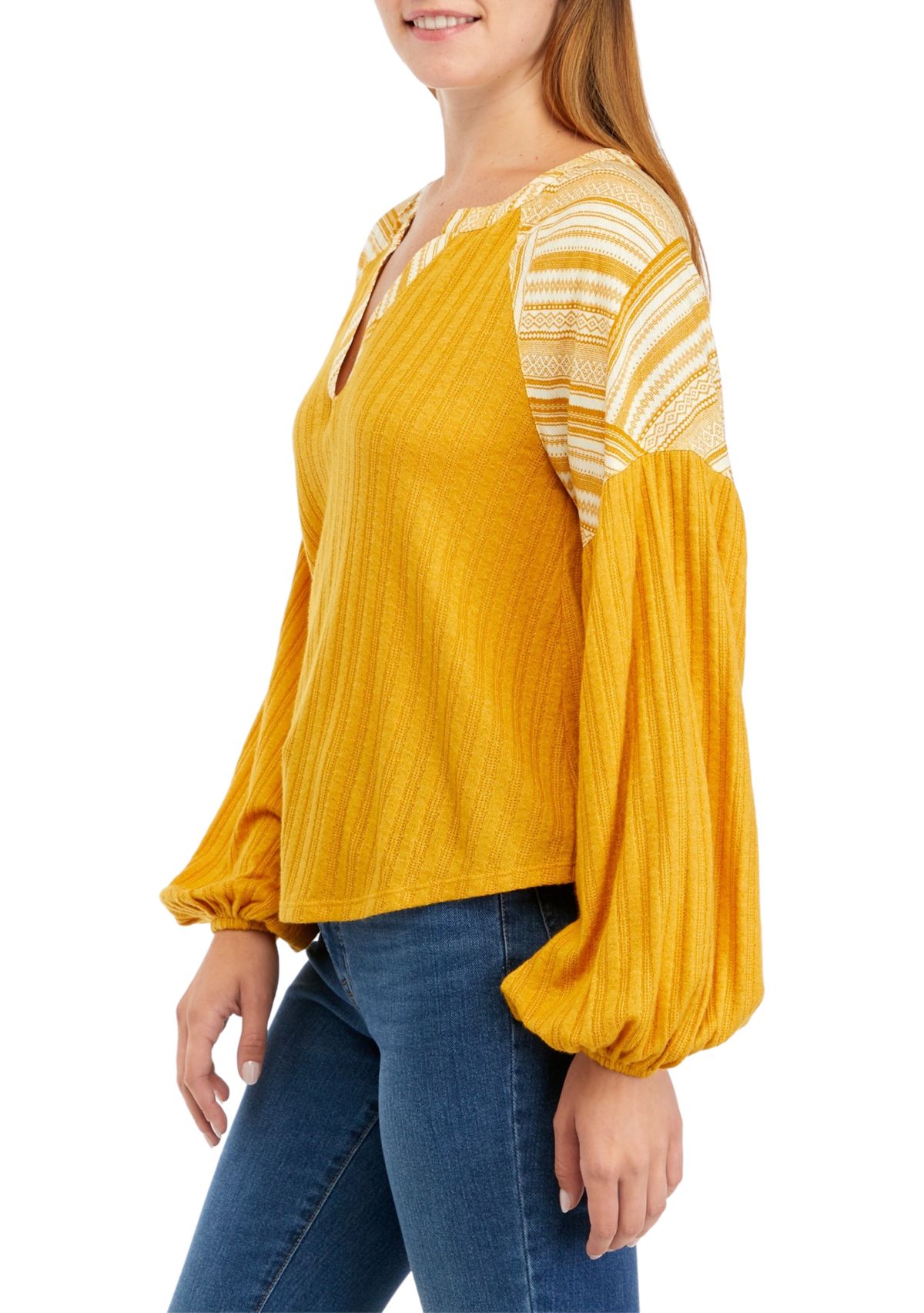 Waffle Knit Split Neck Top