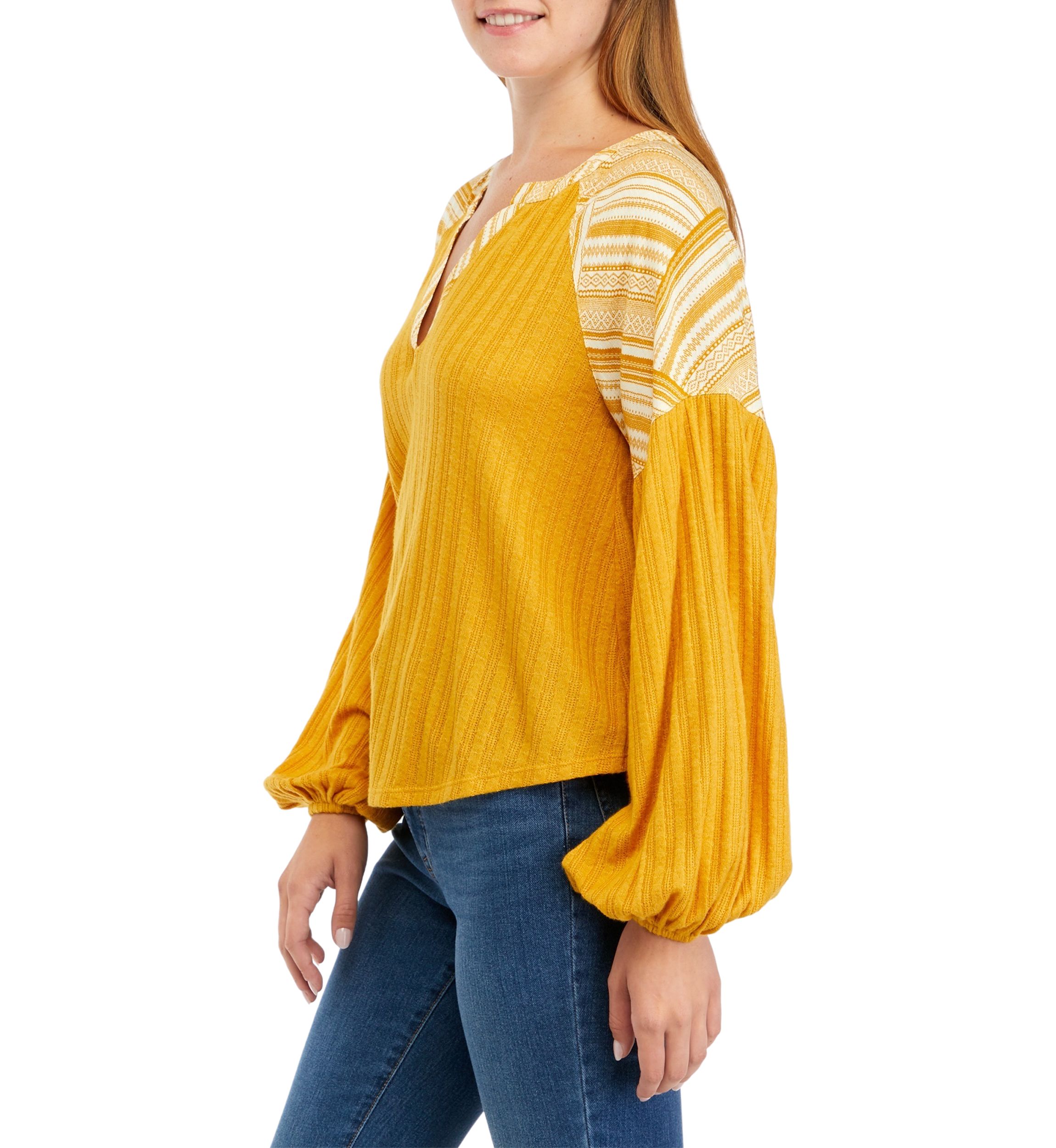 Waffle Knit Split Neck Top
