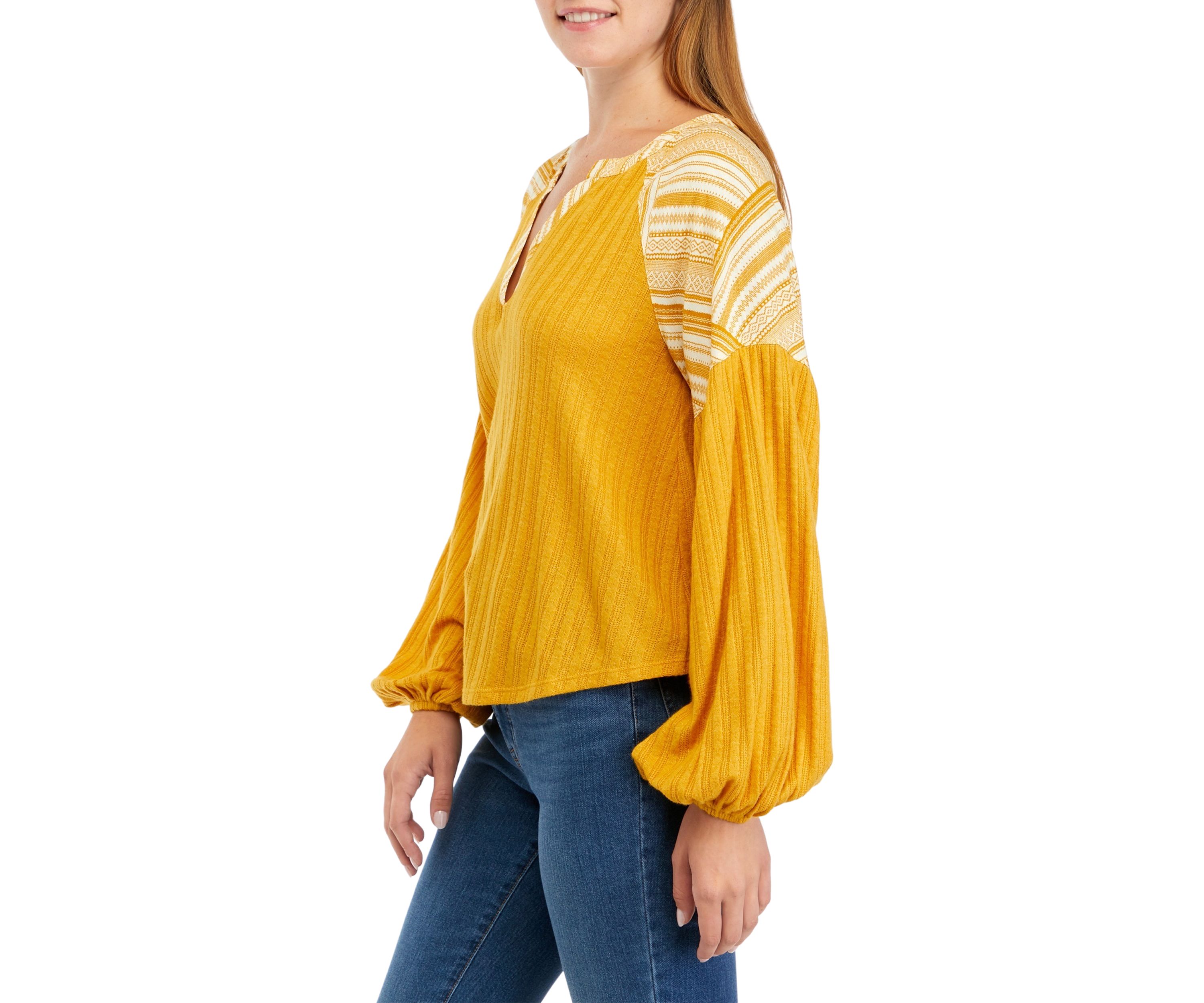 Waffle Knit Split Neck Top