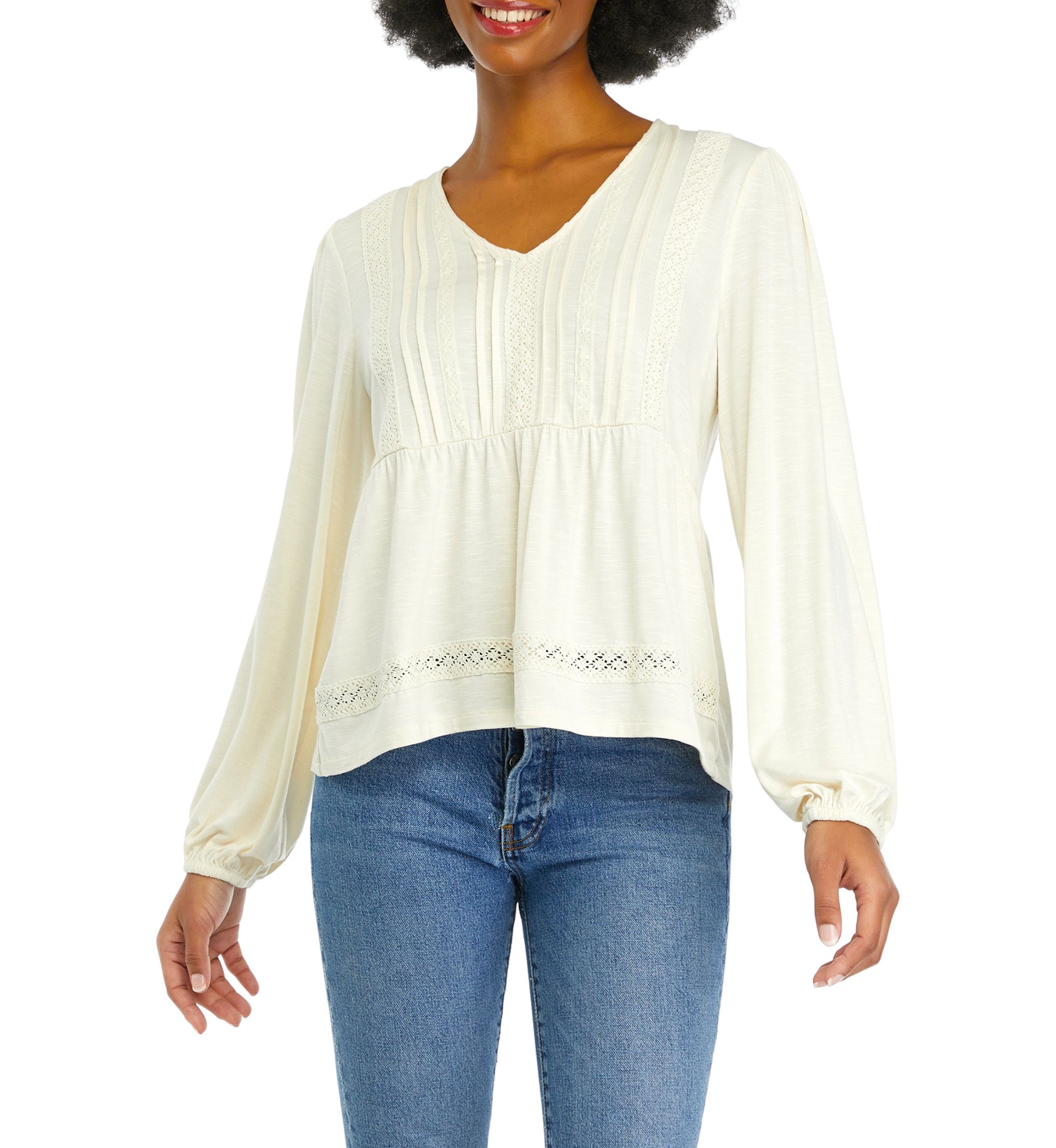 Long Sleeve V-Neck Babydoll Knit Top