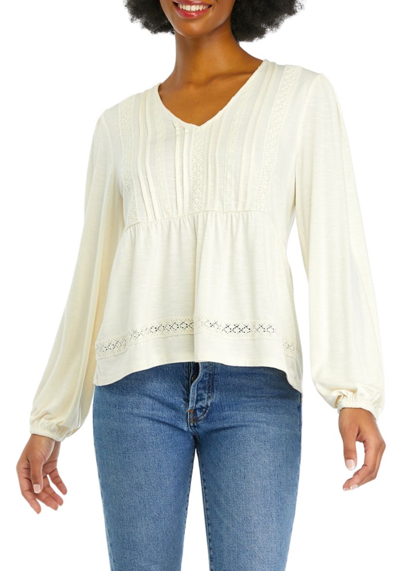 Long Sleeve V-Neck Babydoll Knit Top