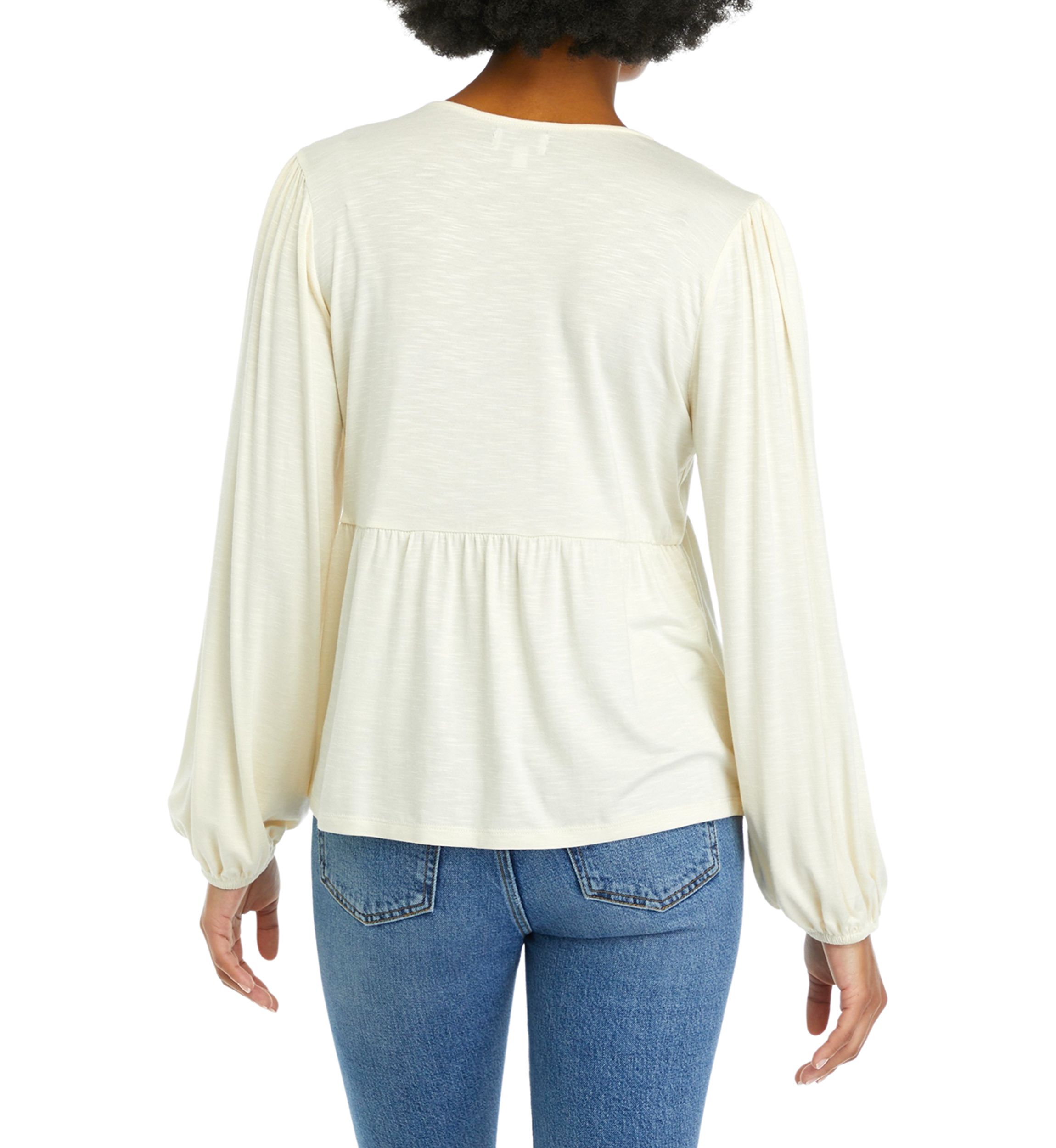 Long Sleeve V-Neck Babydoll Knit Top