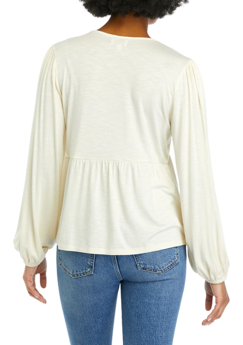 Long Sleeve V-Neck Babydoll Knit Top