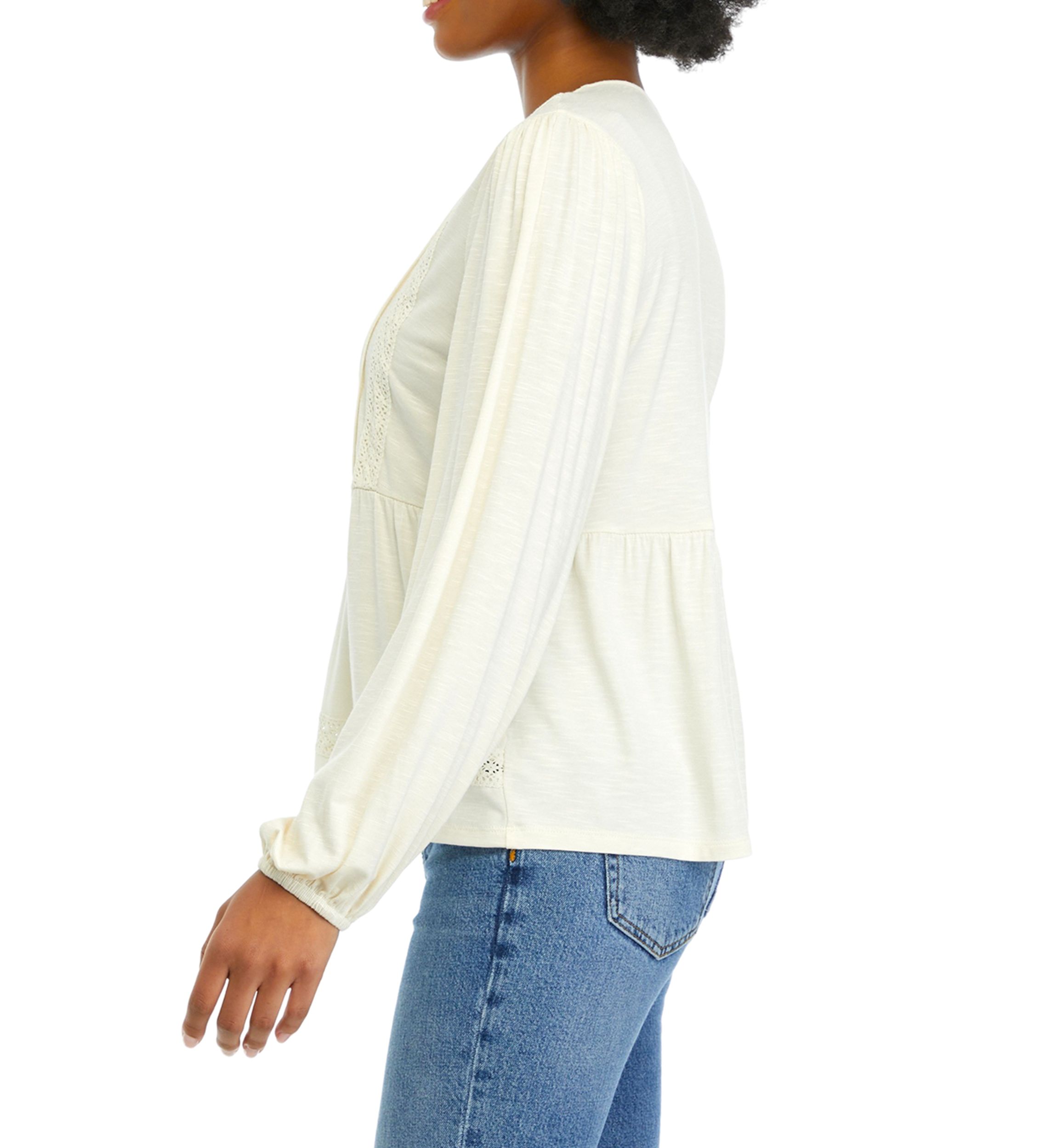 Long Sleeve V-Neck Babydoll Knit Top
