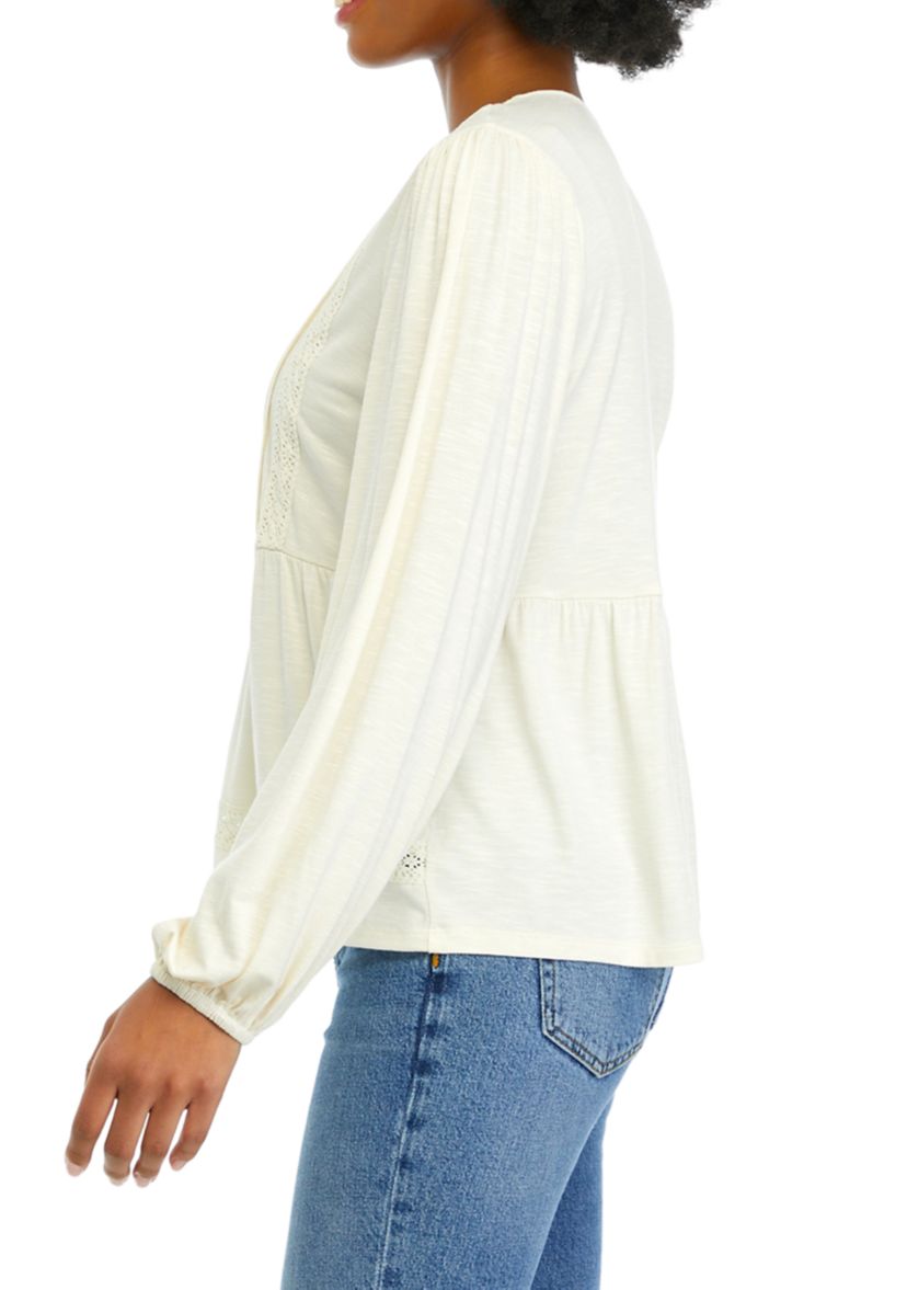 Long Sleeve V-Neck Babydoll Knit Top