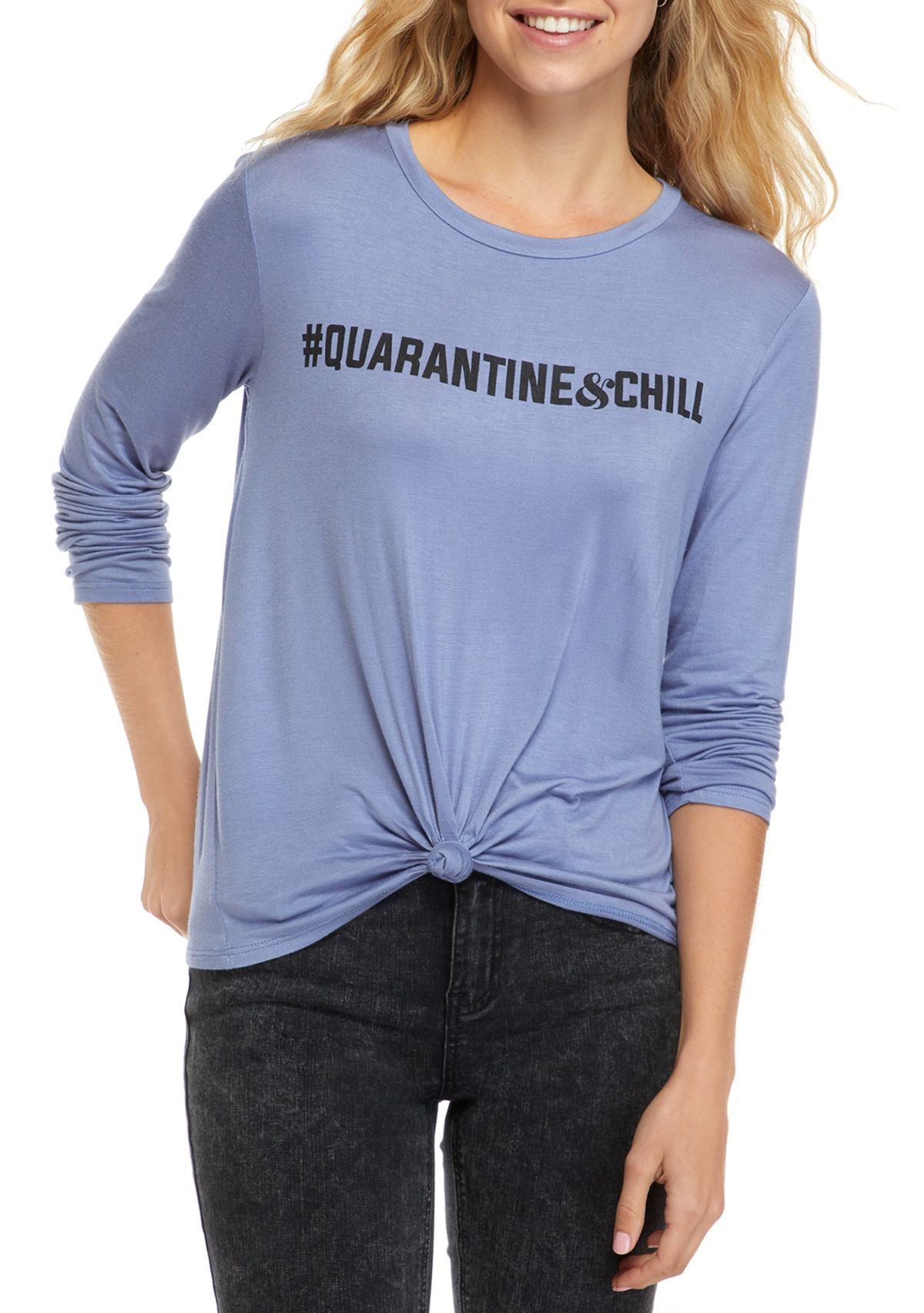 Juniors  Long Sleeve Knot Front T-Shirt