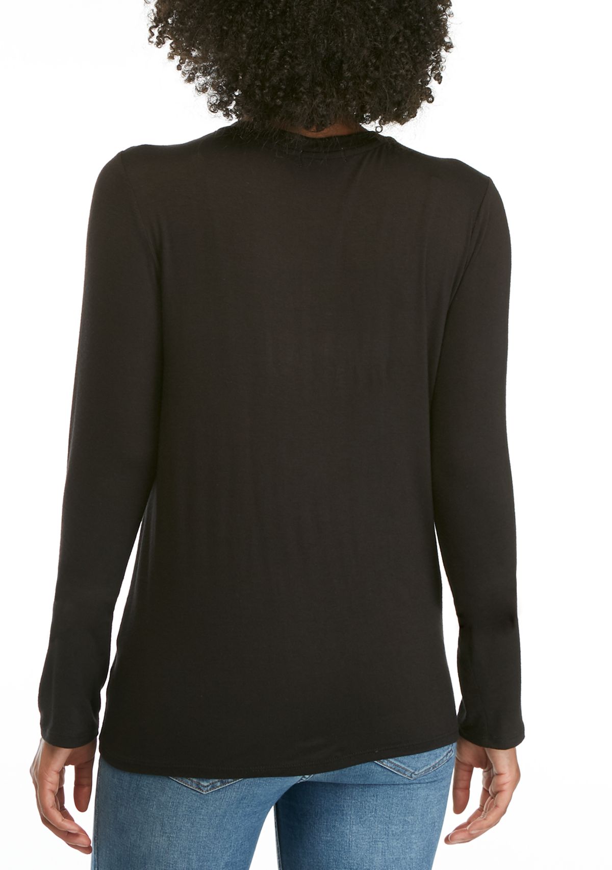 Juniors Cover Your Face Long Sleeve Side Knot Shirt 