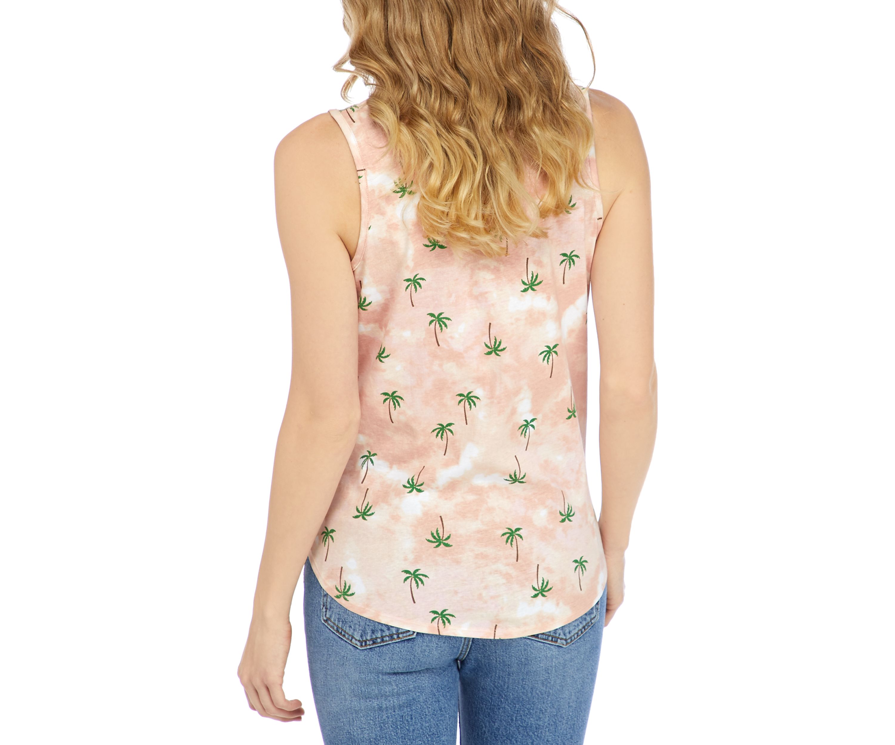 Juniors Allover Print Tie Front Tank 