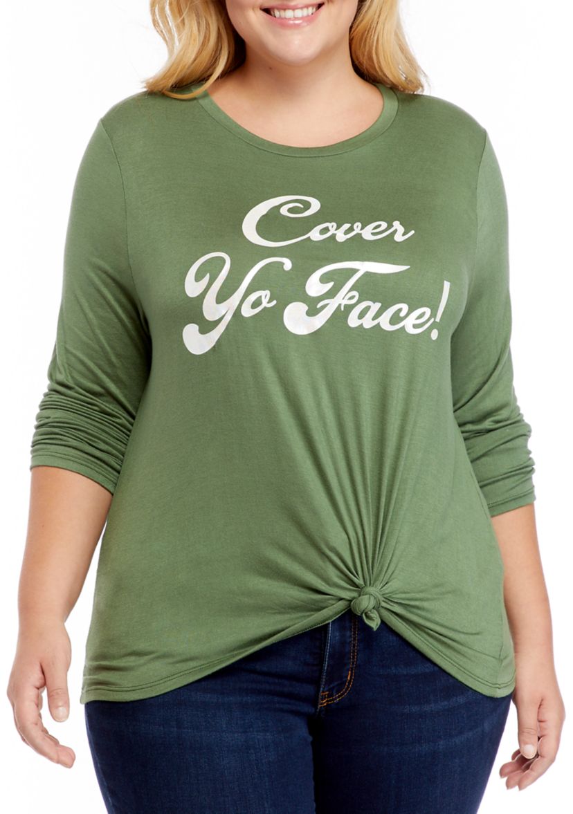 Plus Size Cover Yo Face Graphic T-Shirt