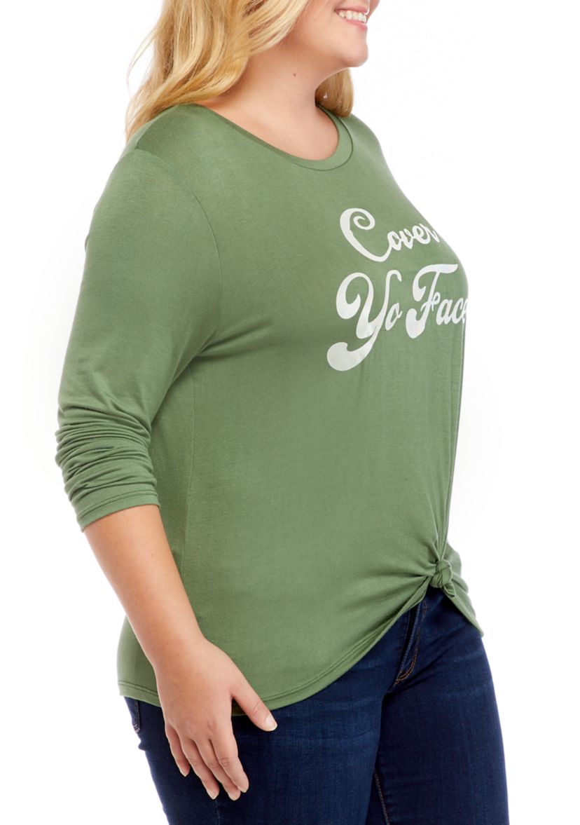 Plus Size Cover Yo Face Graphic T-Shirt
