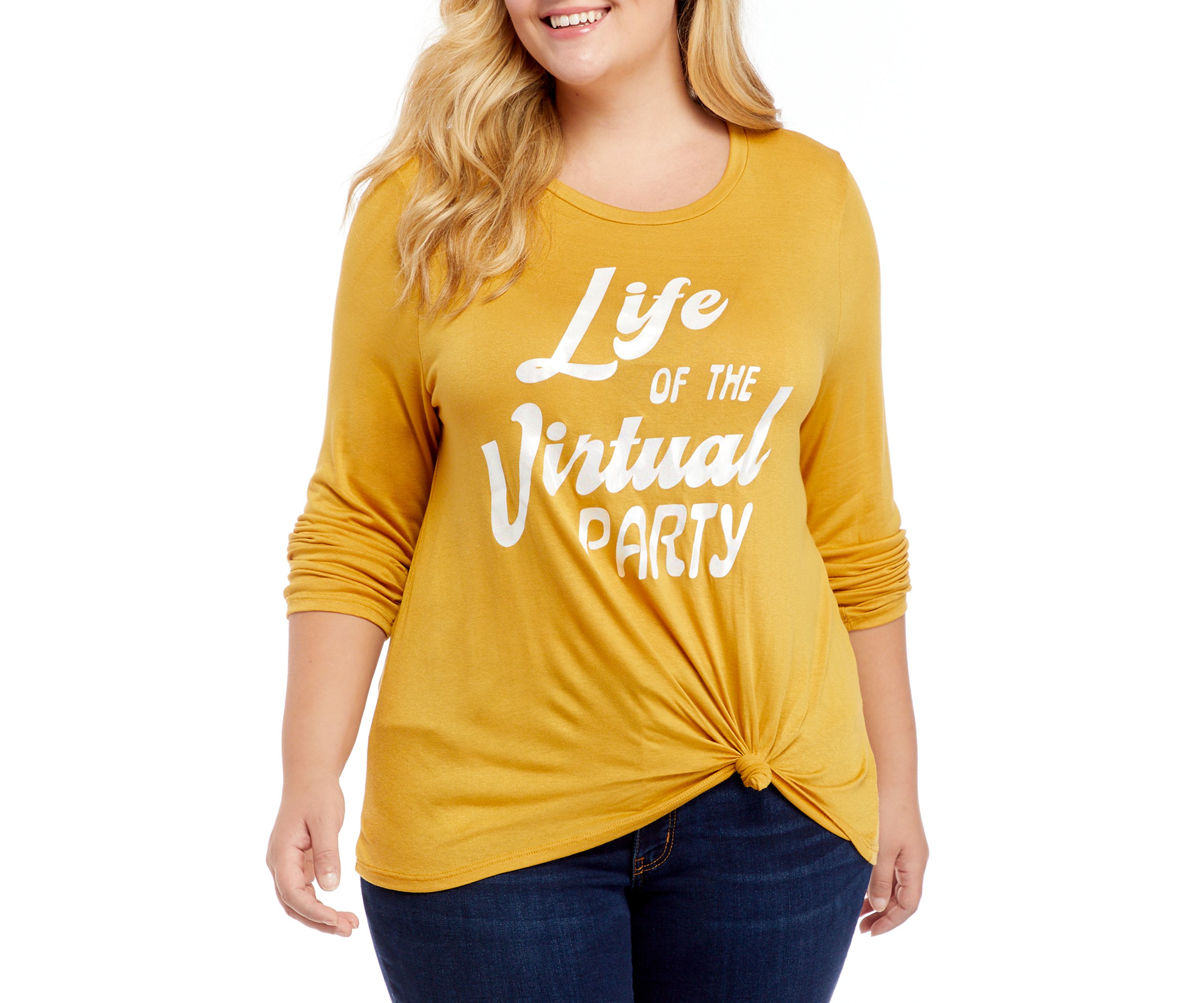 Plus Size Life of the Virtual Party Knot Front Top 