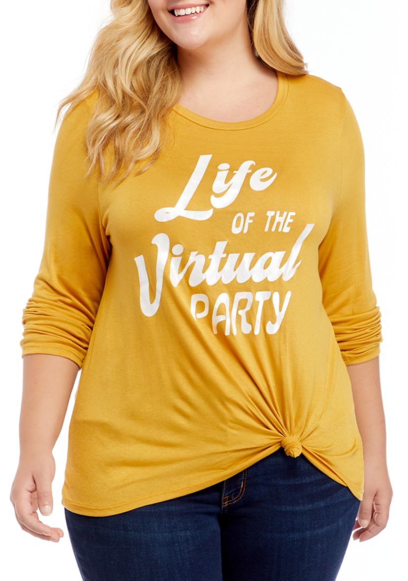 Plus Size Life of the Virtual Party Knot Front Top 