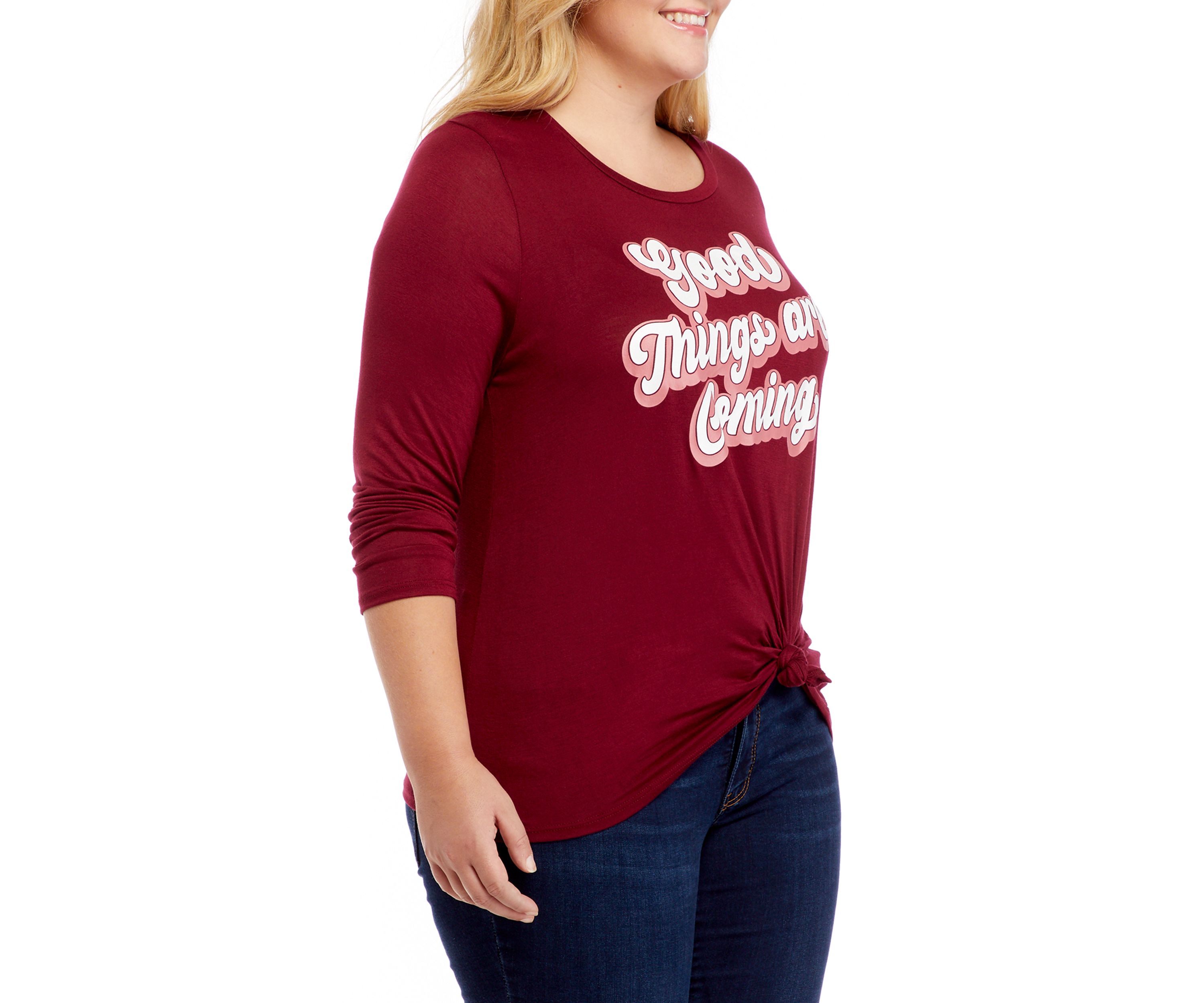 Plus Size Good Things Are Coming Knot Front Shirt