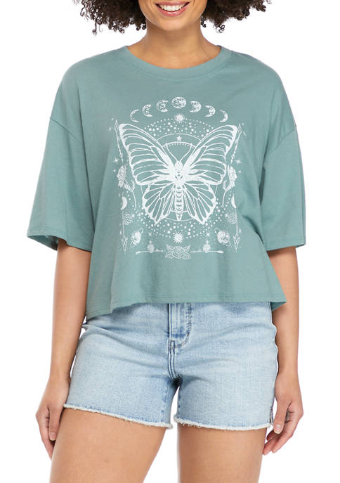 Pretty Rebellious Juniors Short Sleeve Skimmer Butterfly Graphic