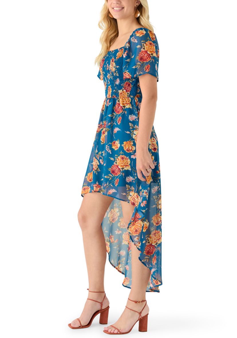 June & Hudson Women's Short Sleeve Smocked Hi Low Dress, Small