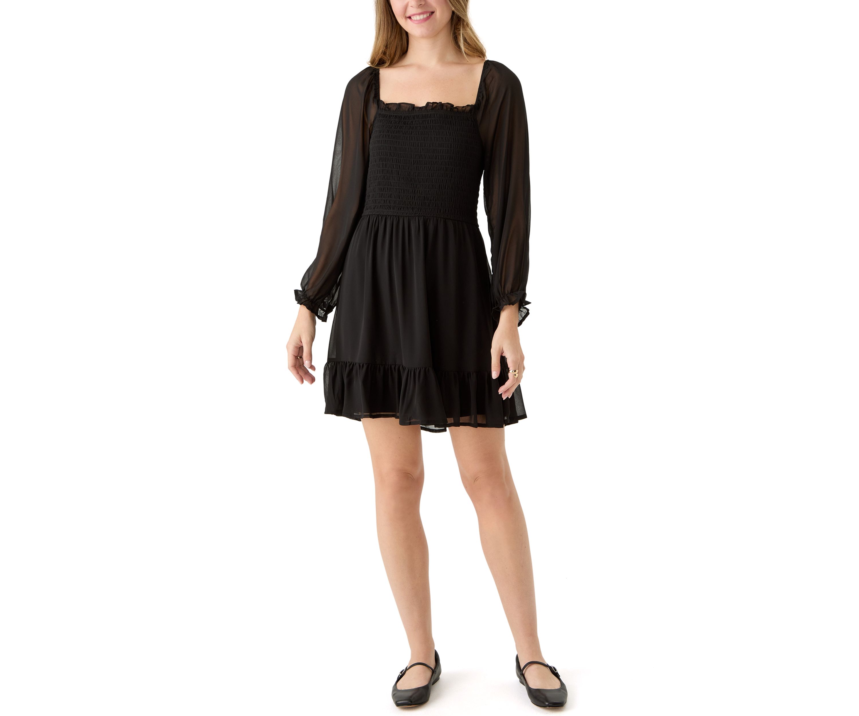 Womens Solid Smocked Mini Dress