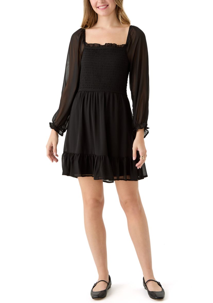 Womens Solid Smocked Mini Dress