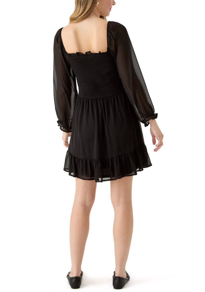 Womens Solid Smocked Mini Dress