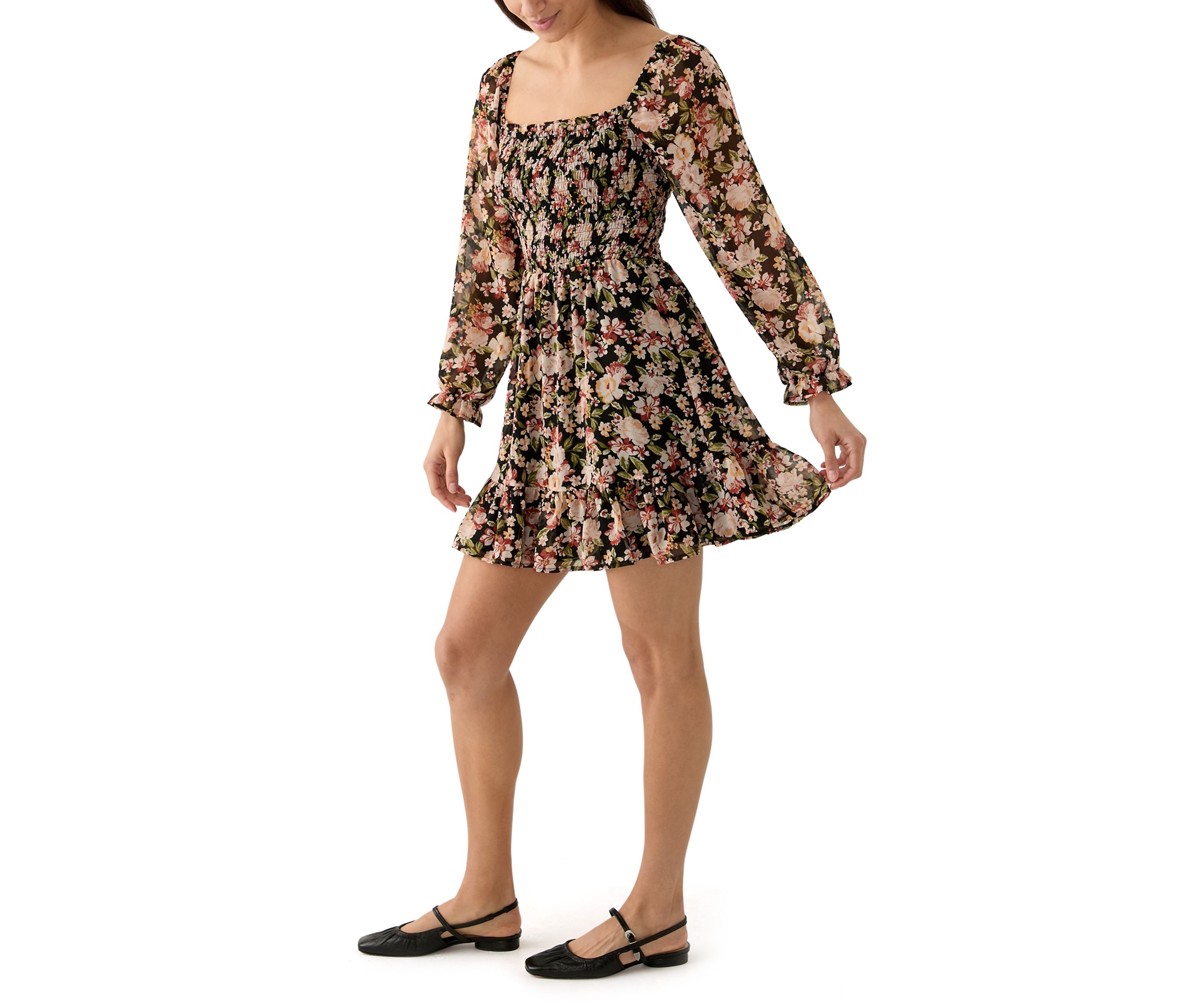 Womens Blouson Sleeve Mini Dress