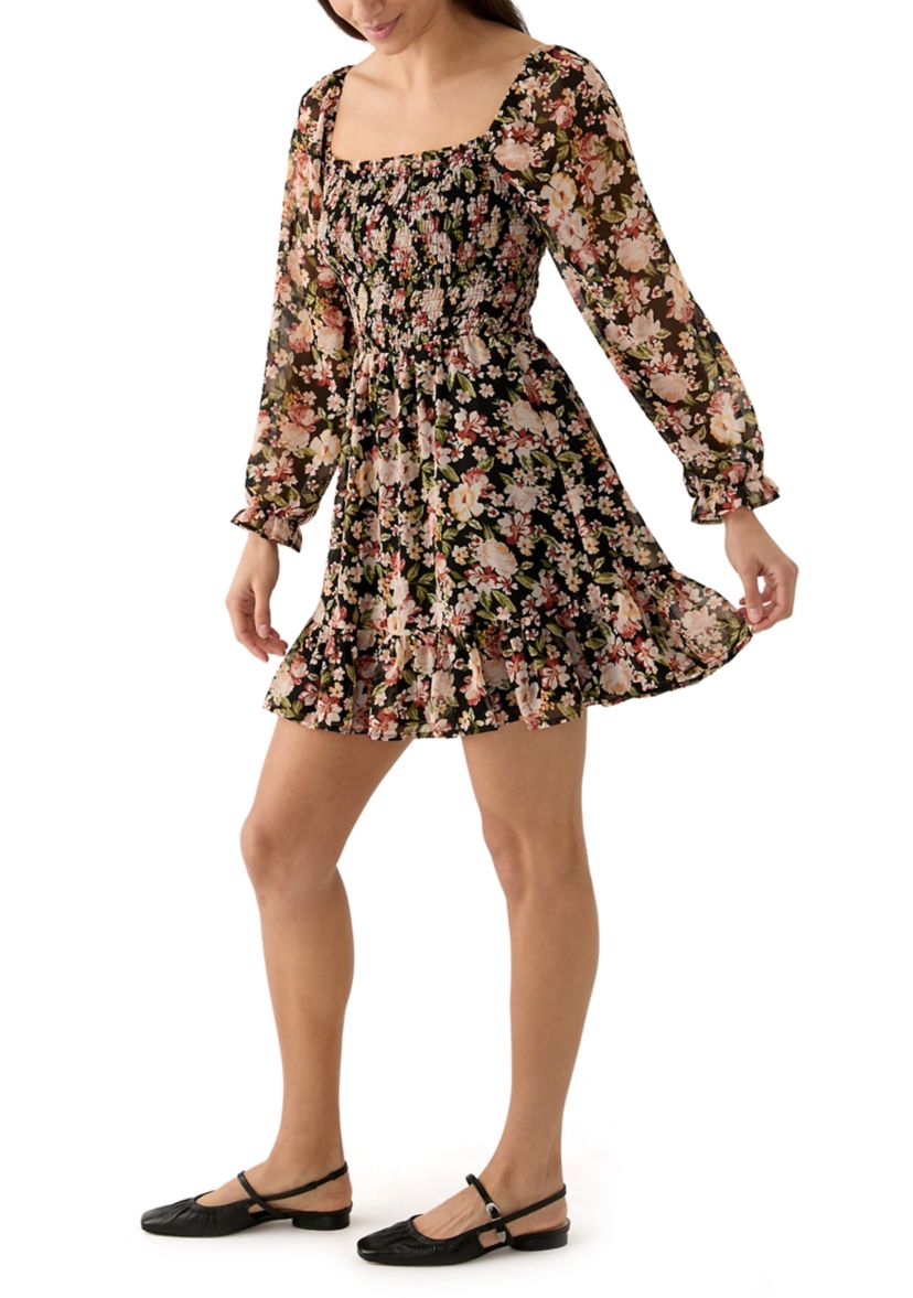 Womens Blouson Sleeve Mini Dress