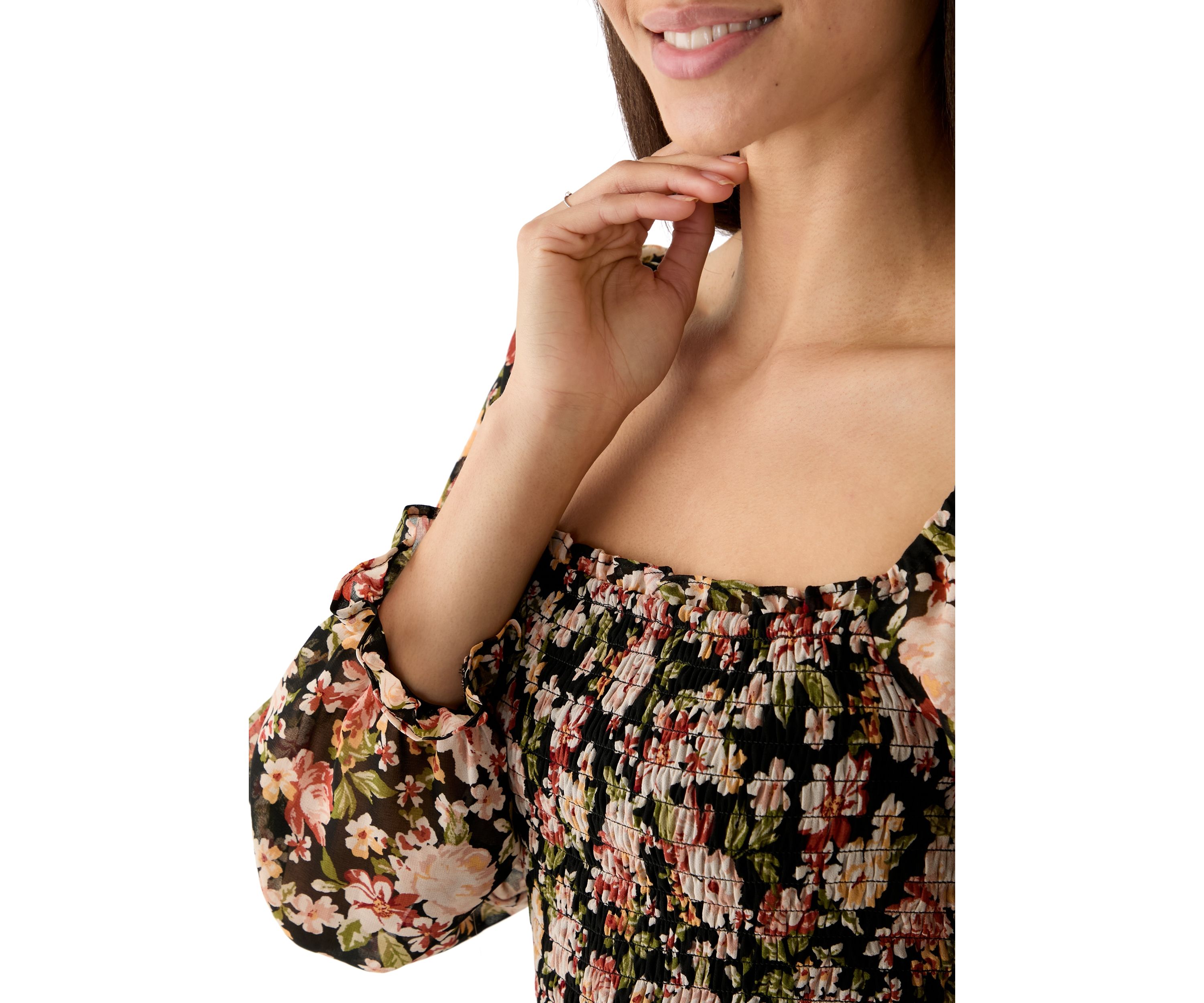 Womens Blouson Sleeve Mini Dress