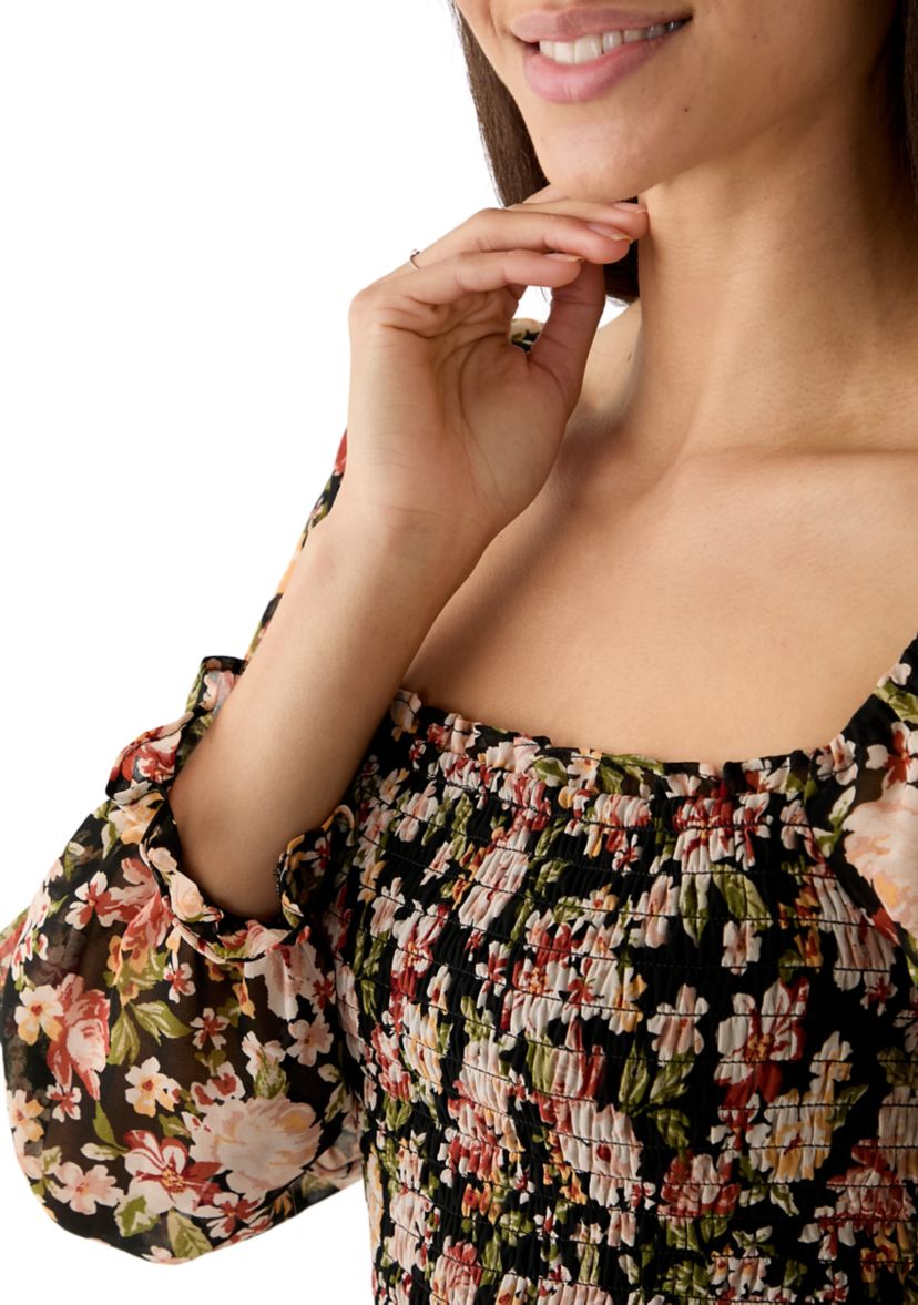 Womens Blouson Sleeve Mini Dress