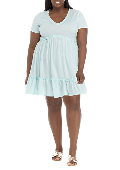 Plus Size Short Sleeve Ruffle Knit Dress