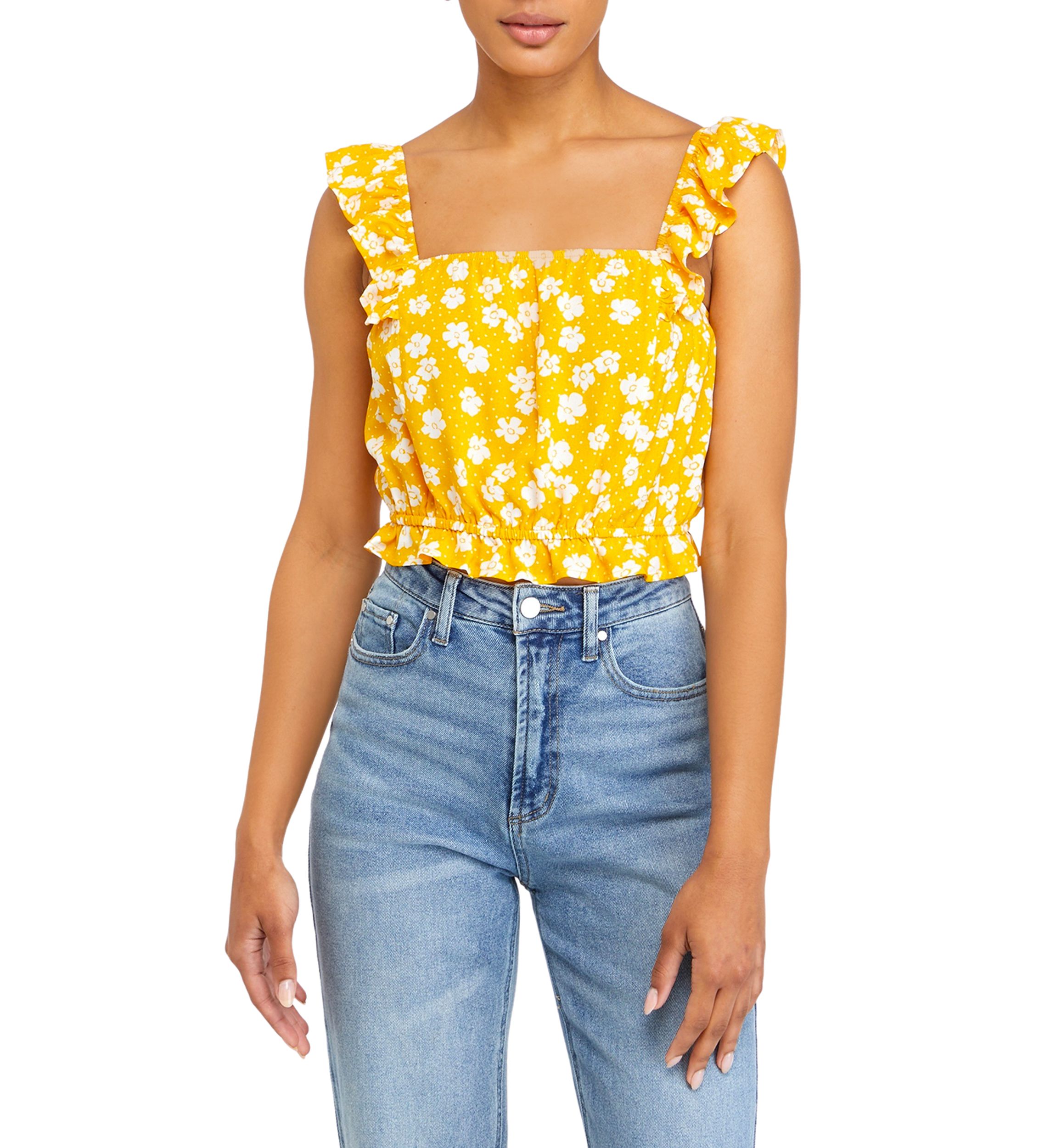Juniors Sleeveless Ruffle Smocked Match Top 