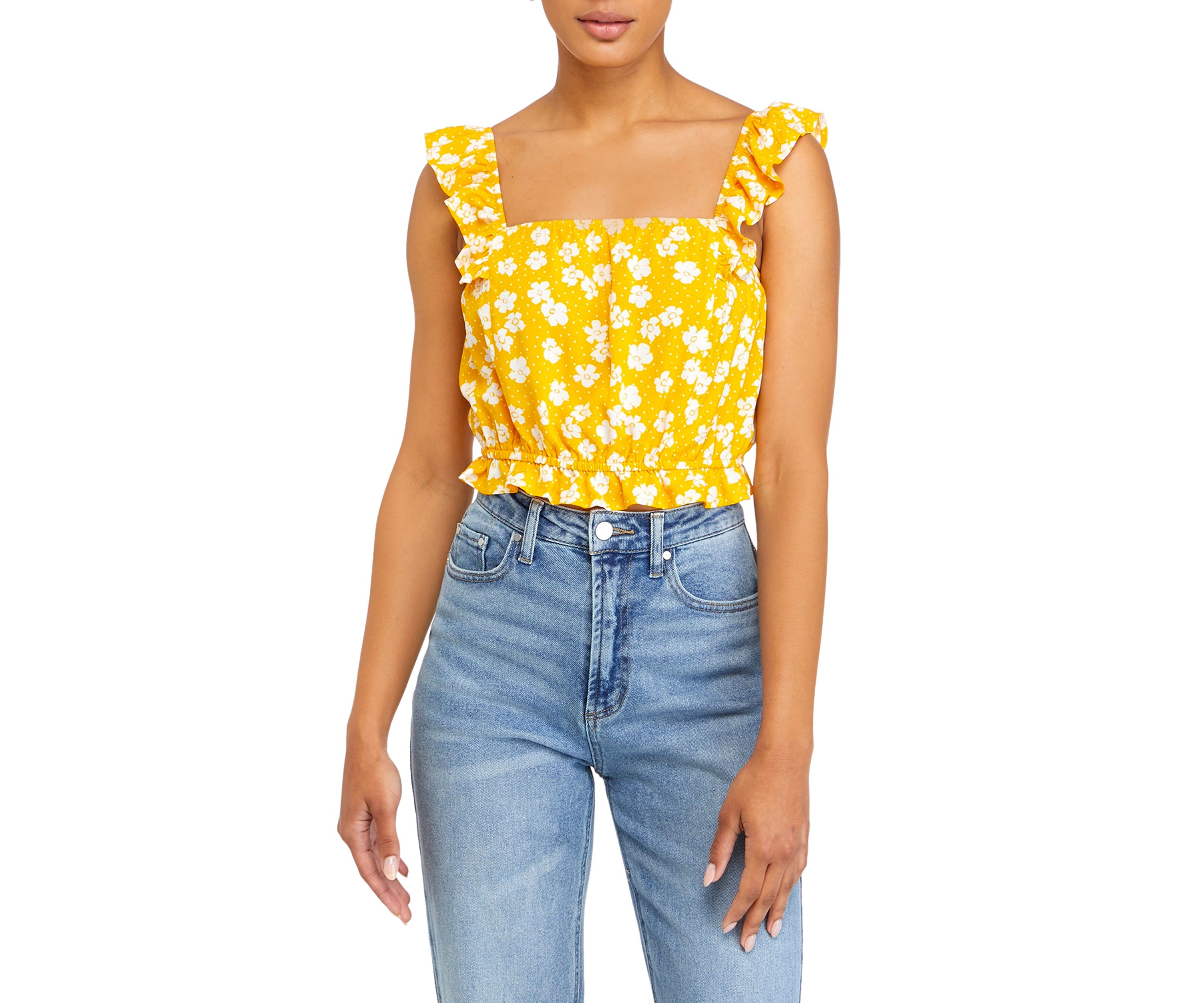 Juniors Sleeveless Ruffle Smocked Match Top 