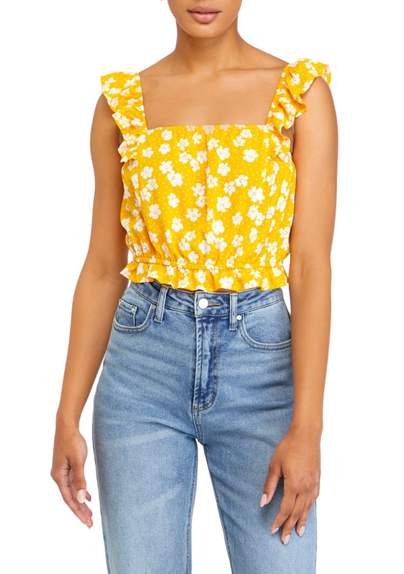 Juniors Sleeveless Ruffle Smocked Match Top 