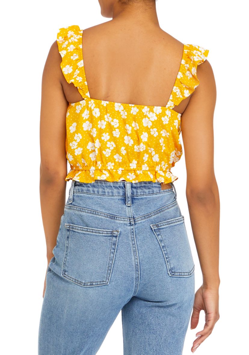 Juniors Sleeveless Ruffle Smocked Match Top 