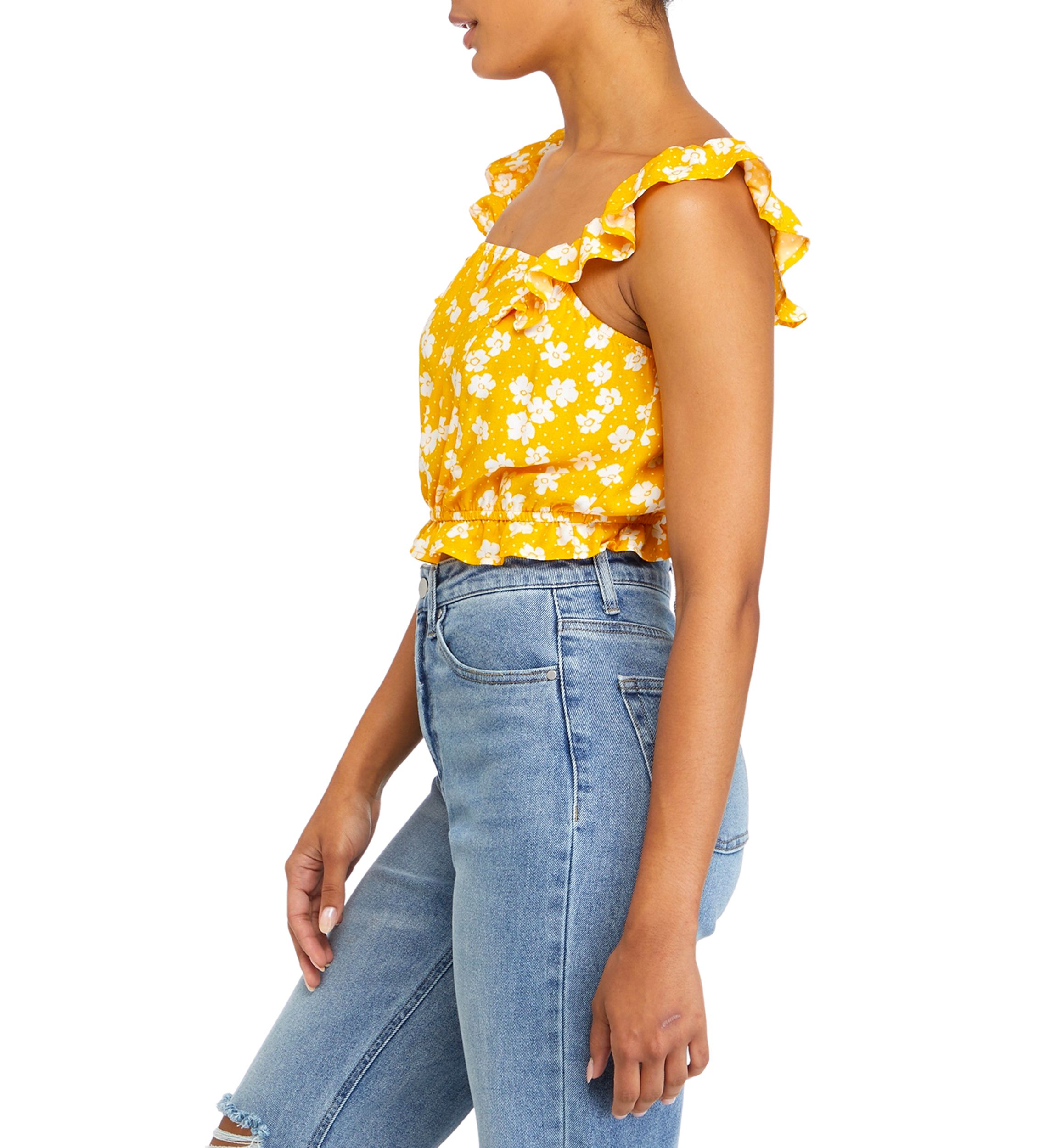 Juniors Sleeveless Ruffle Smocked Match Top 