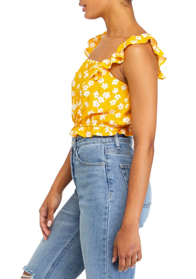Juniors Sleeveless Ruffle Smocked Match Top 