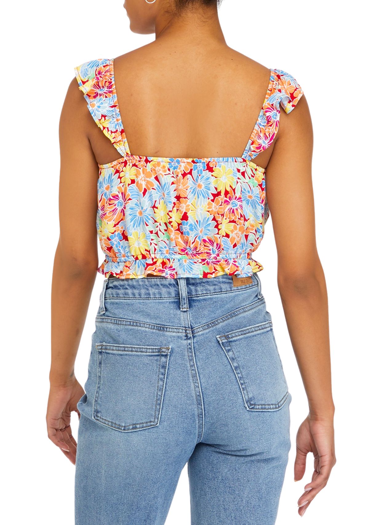 Juniors Sleeveless Ruffle Smocked Match Top