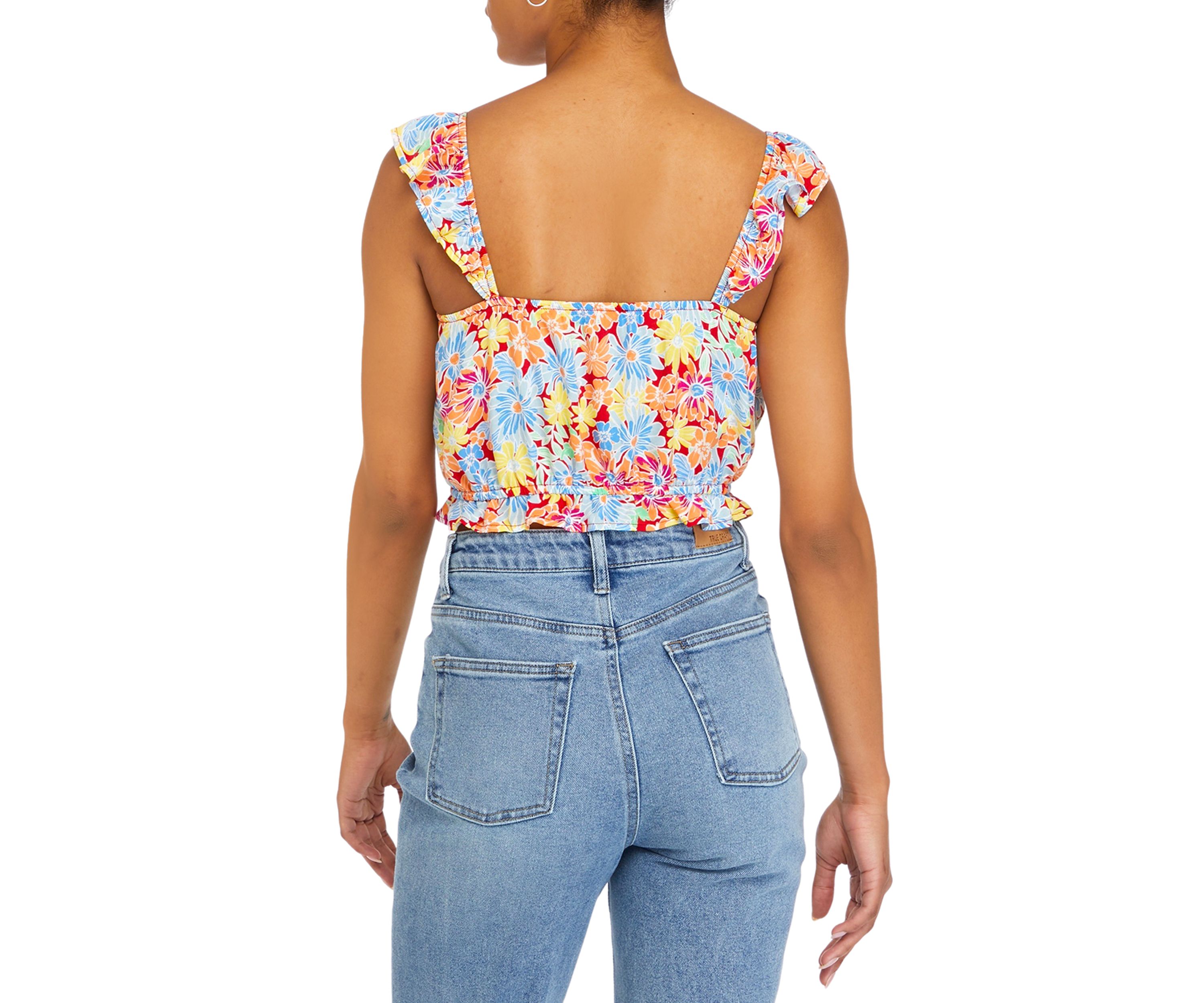 Juniors Sleeveless Ruffle Smocked Match Top