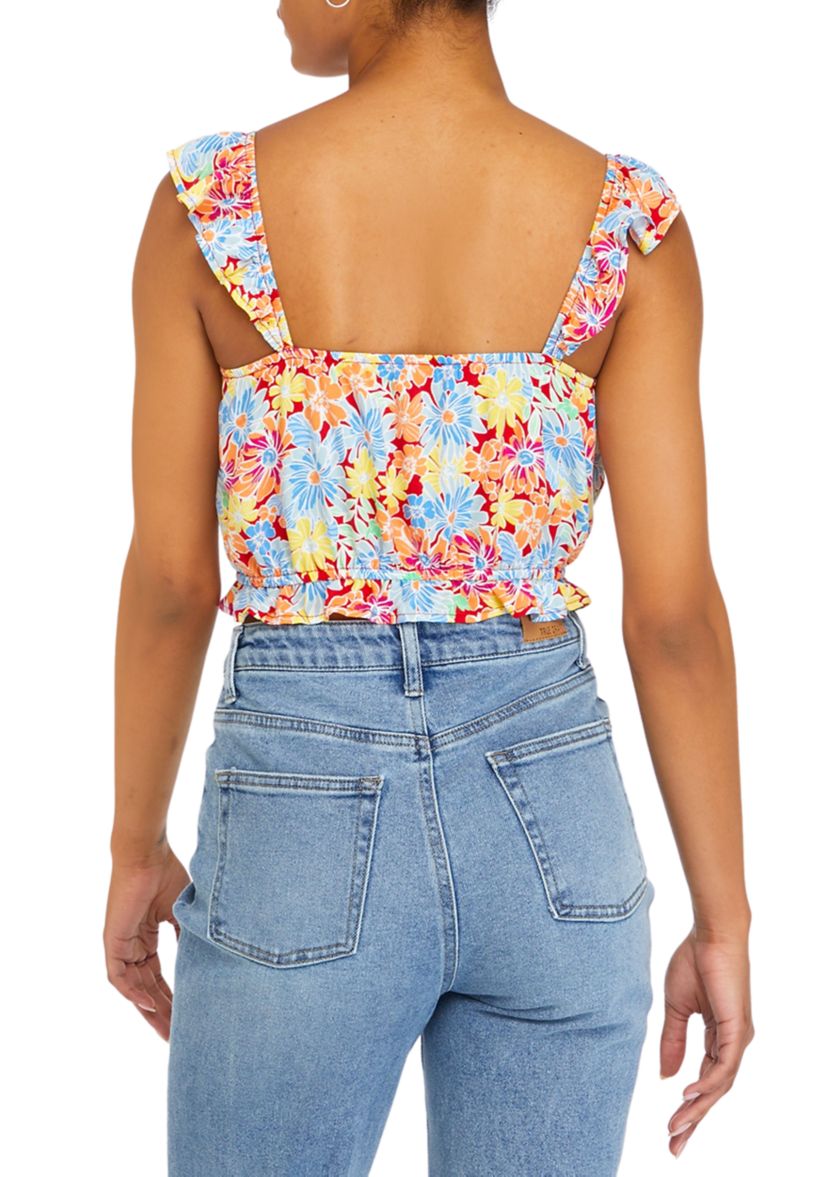 Juniors Sleeveless Ruffle Smocked Match Top