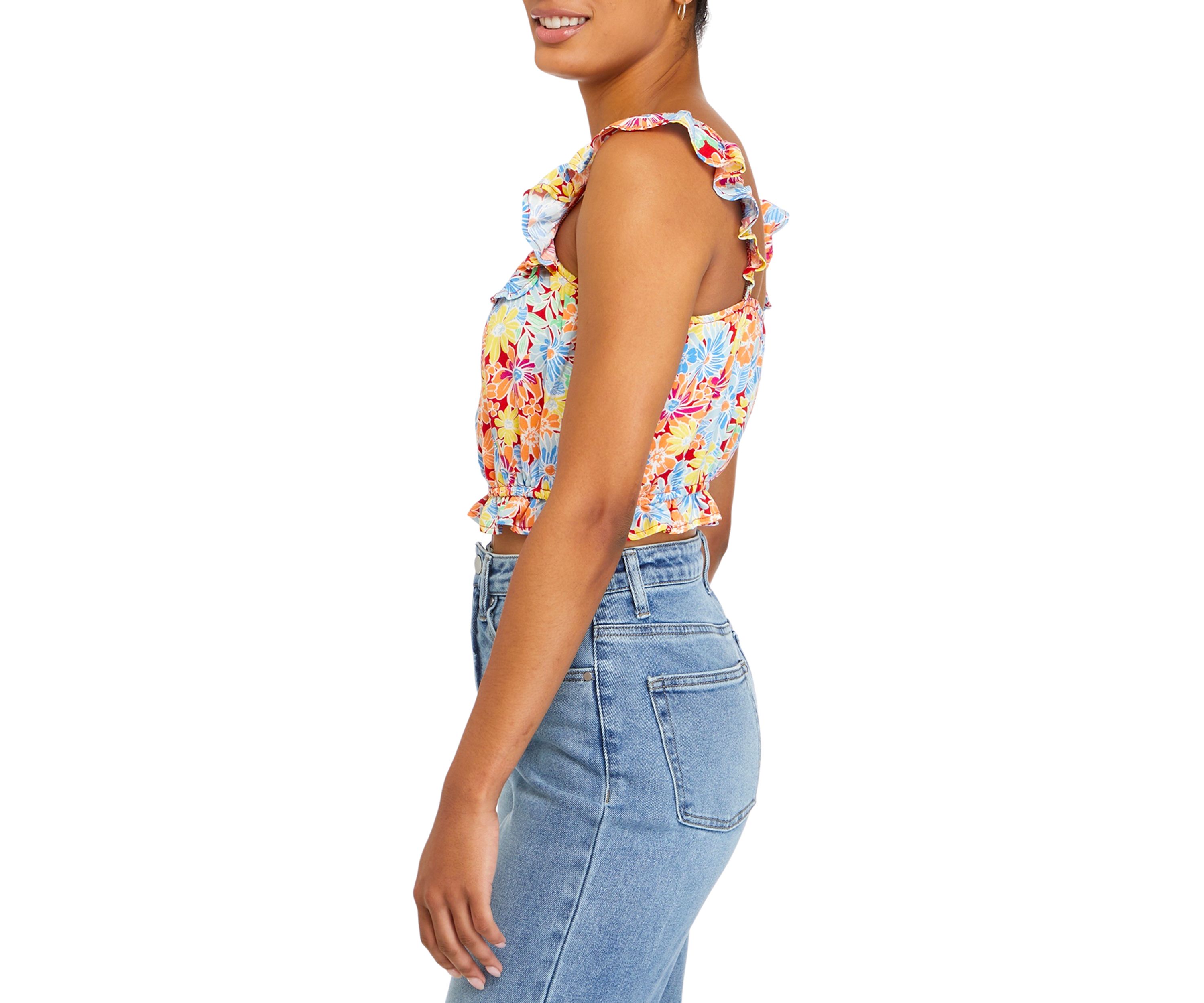 Juniors Sleeveless Ruffle Smocked Match Top