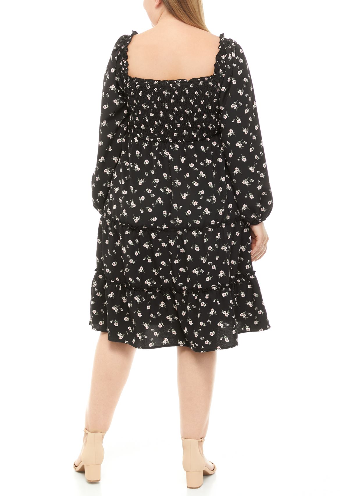 Plus Size Long Sleeve Smocked Midi Dress