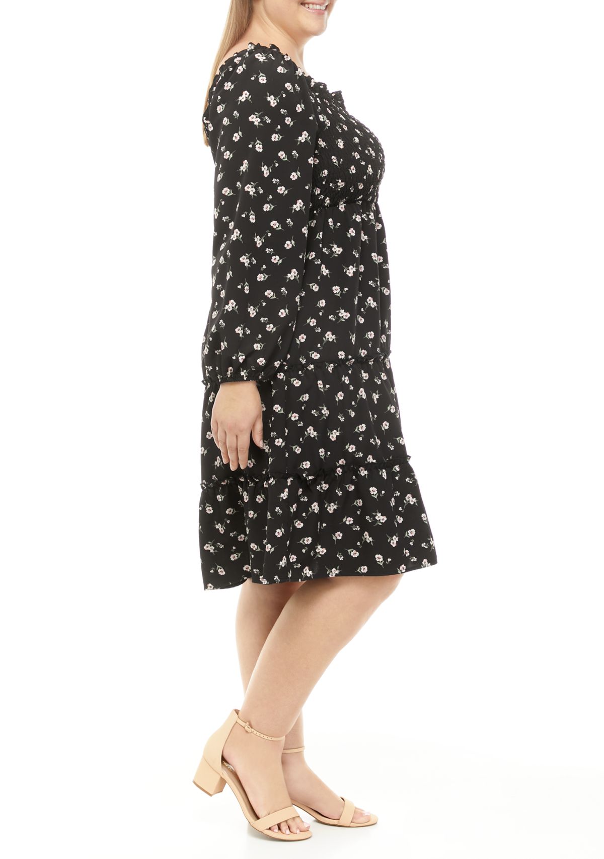 Plus Size Long Sleeve Smocked Midi Dress