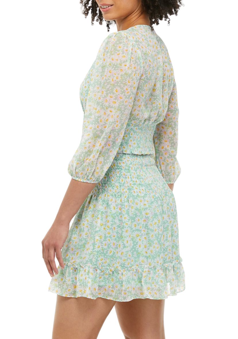 Juniors Long Sleeve V-Neck Smocked Top 