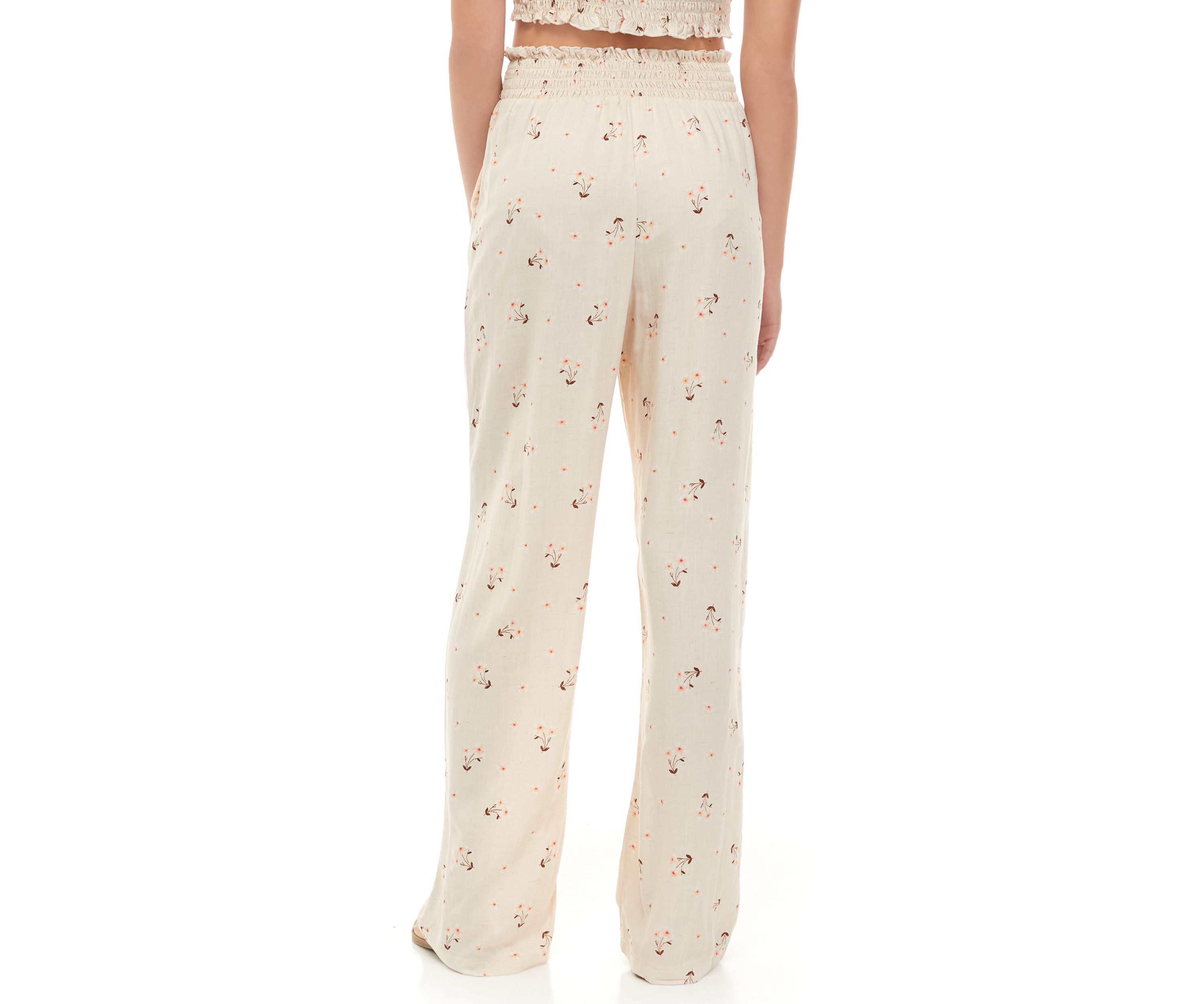 Juniors Smocked Waistband Floral Wide Leg Pants